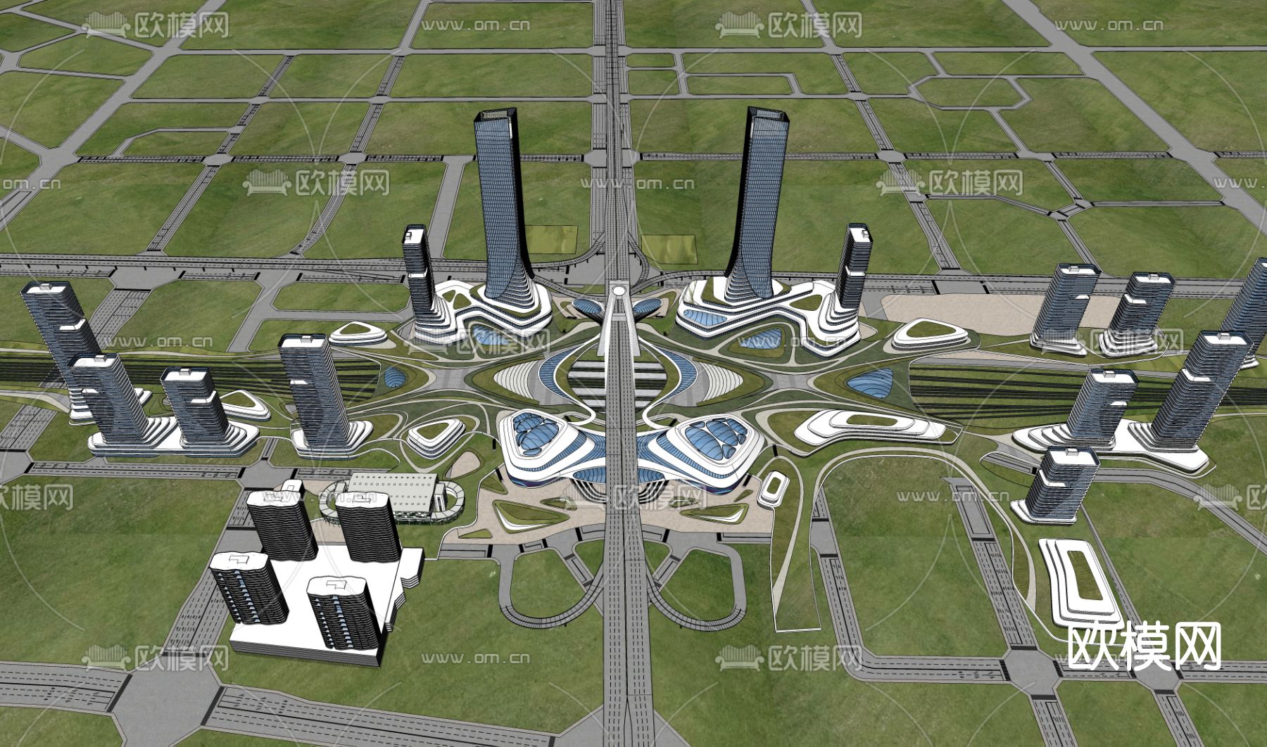 现代办公园区鸟瞰su模型下载（渲染图4）