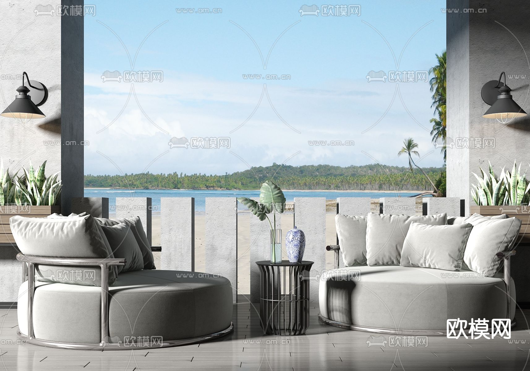 现代轻奢休闲沙发su模型下载（渲染图1）