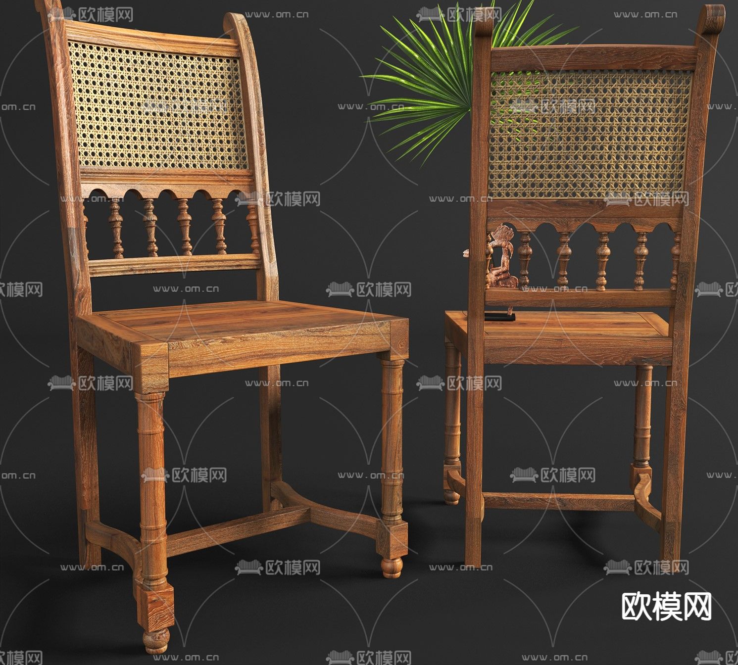美式实木单椅3d模型下载