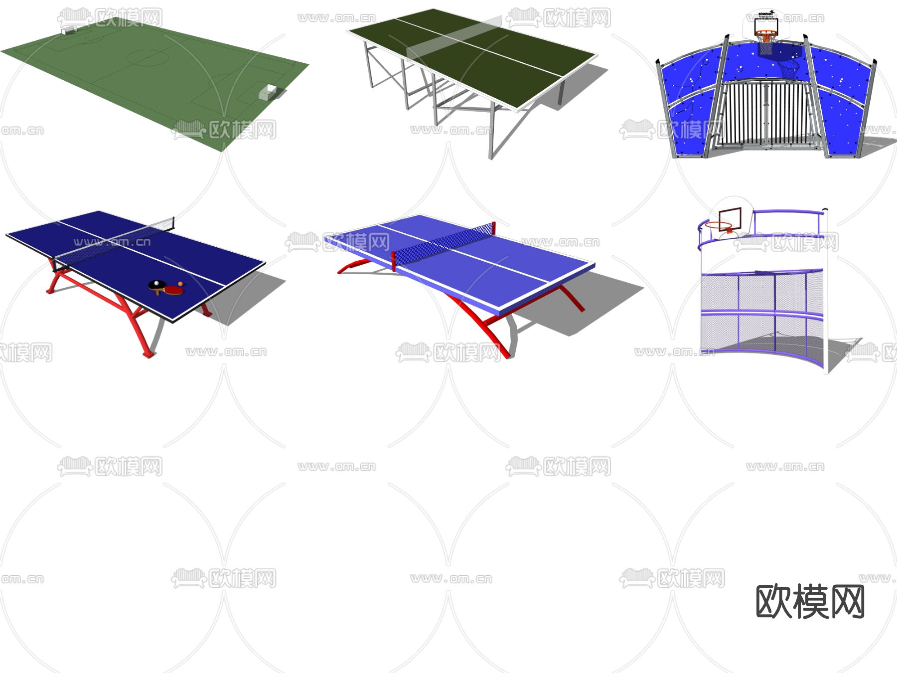 现代运动场篮球场网球场su模型下载（渲染图2）