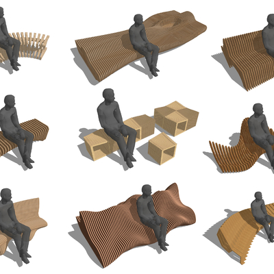  现代异形公用椅su模型 