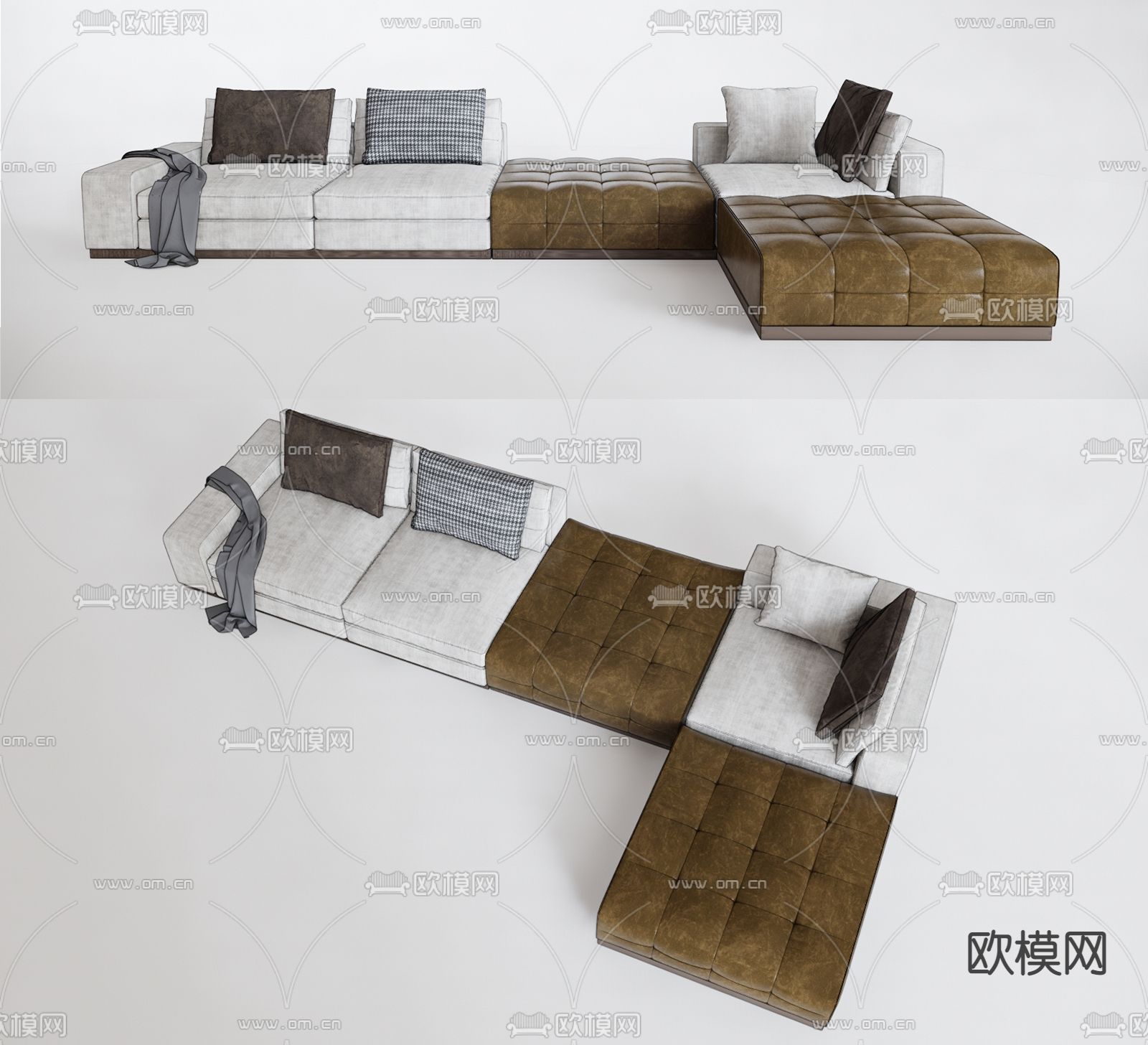 现代布艺转角沙发su模型下载（渲染图1）