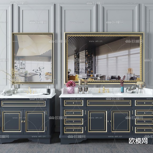 简欧浴室柜洗手台3d模型下载