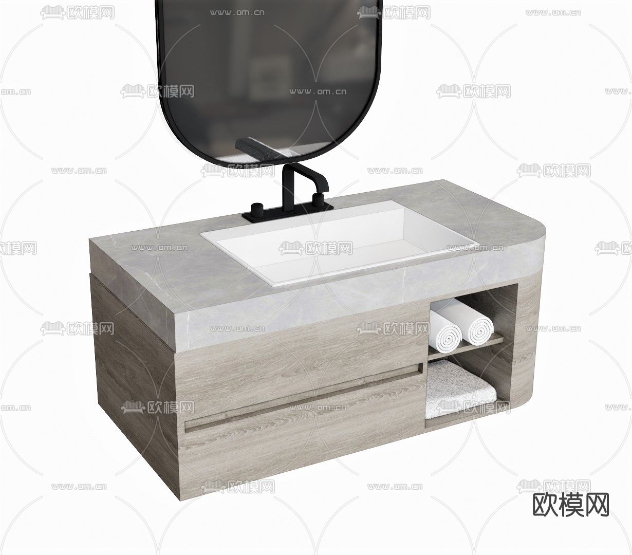 现代浴室柜洗手台su模型下载（渲染图1）