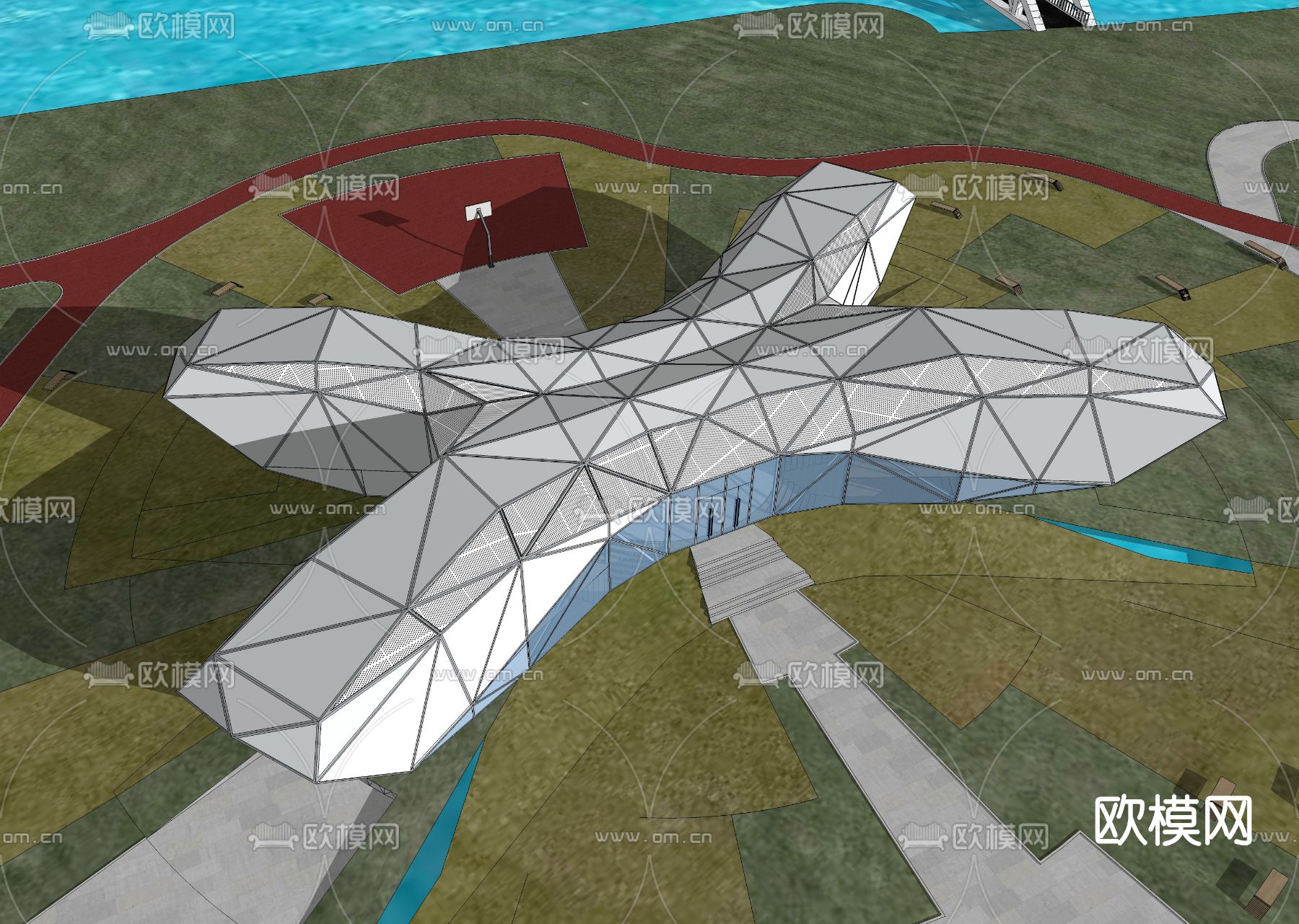 现代展览中心建筑外观su模型下载（渲染图3）