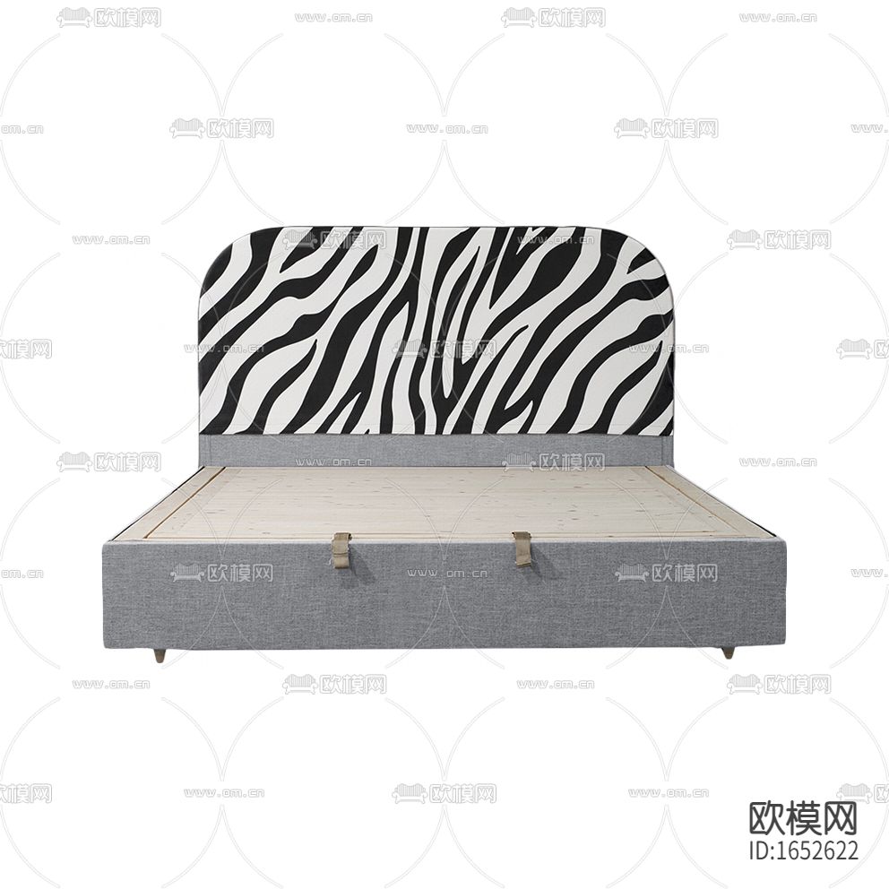 北欧简约黑白色斑马纹布艺双人床下载