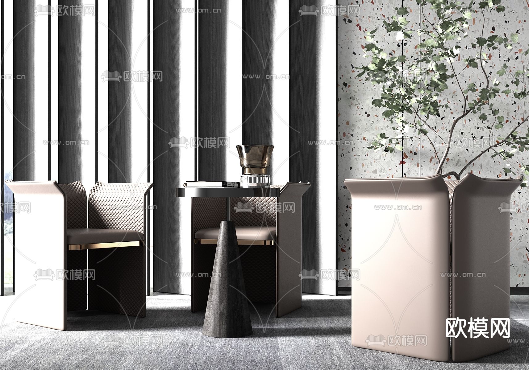 现代轻奢单人沙发su模型下载（渲染图1）