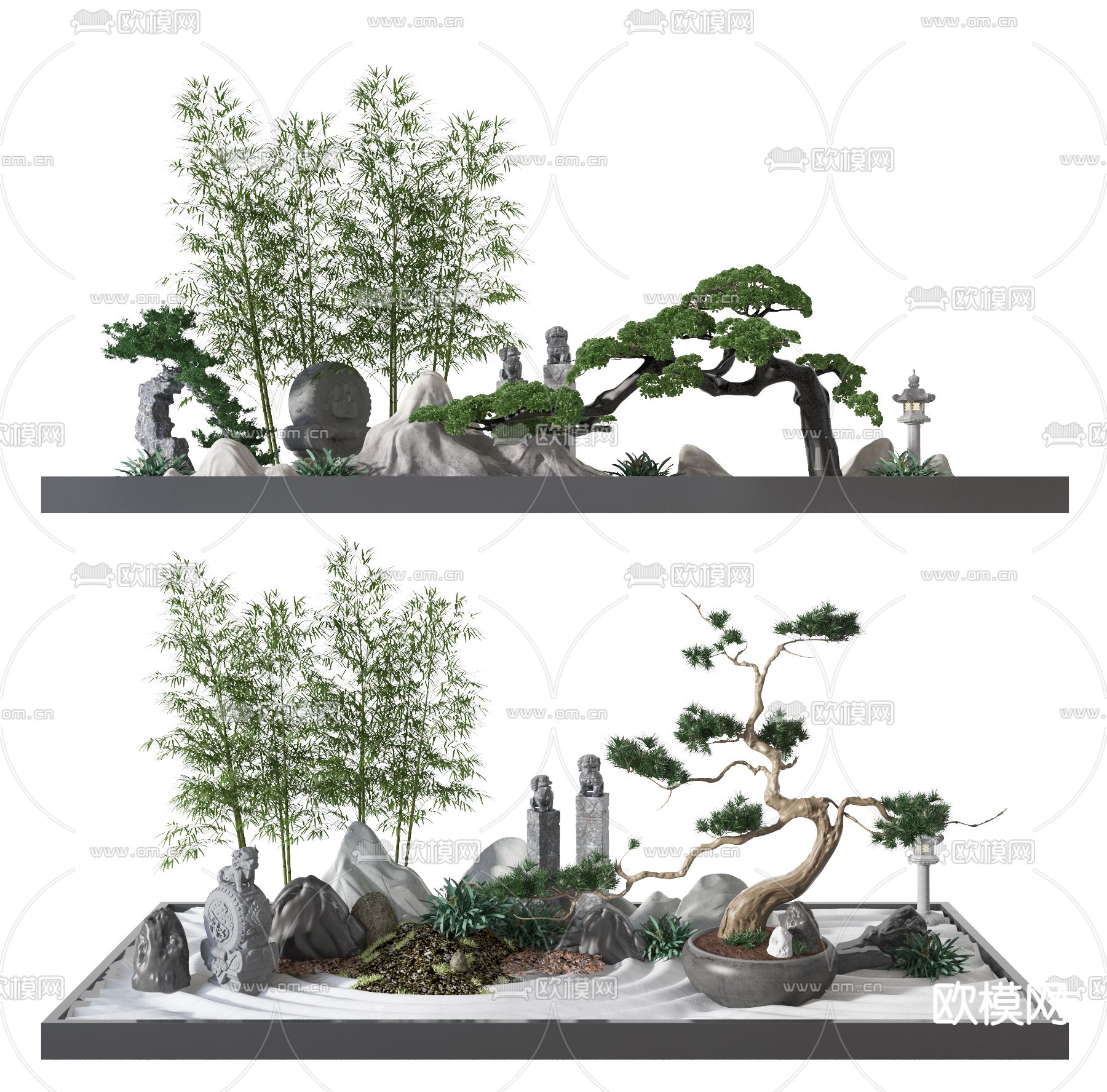 新中式松树园艺小品3d模型