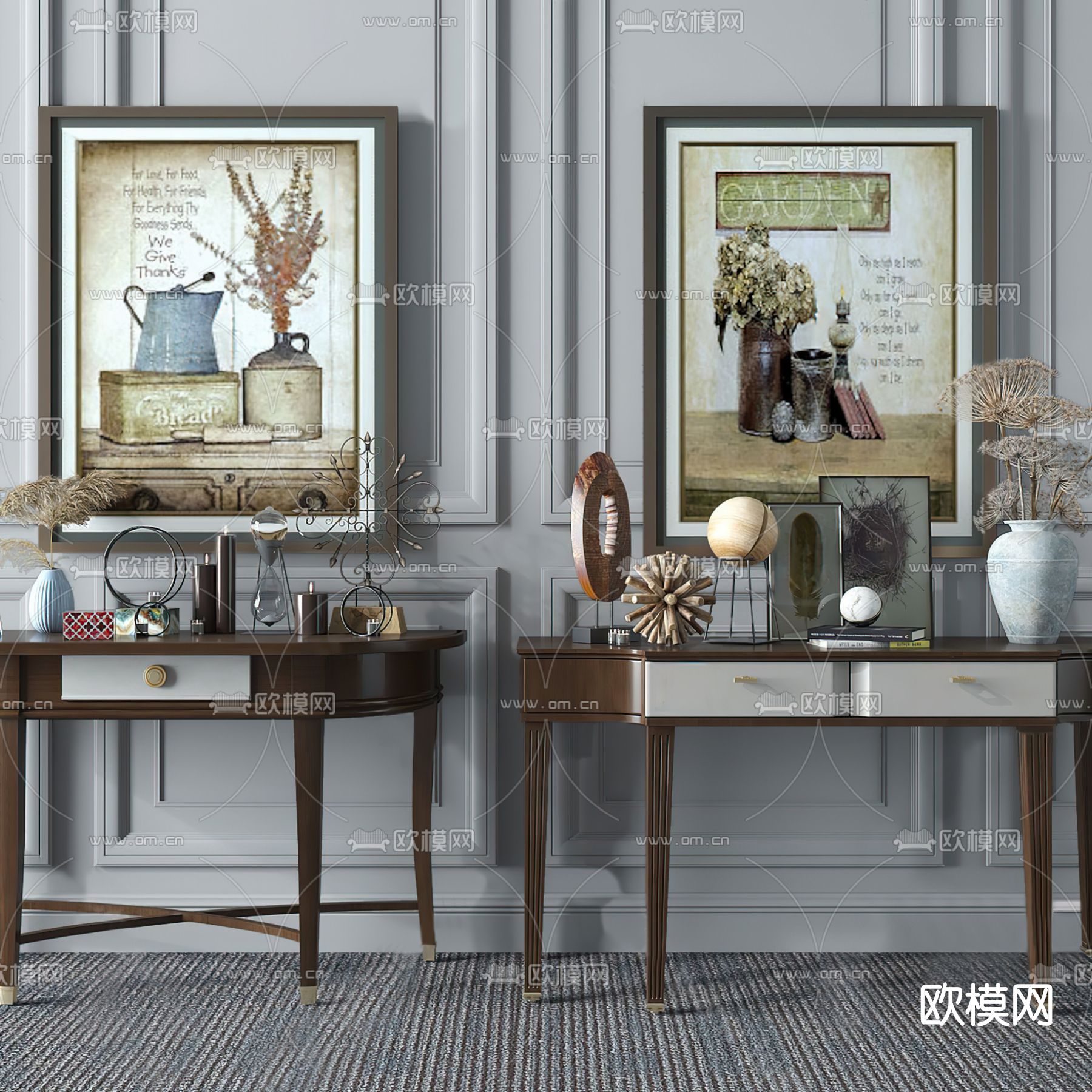 美式玄关端景台3d模型下载