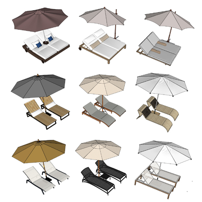  现代休闲躺椅沙滩椅su模型 