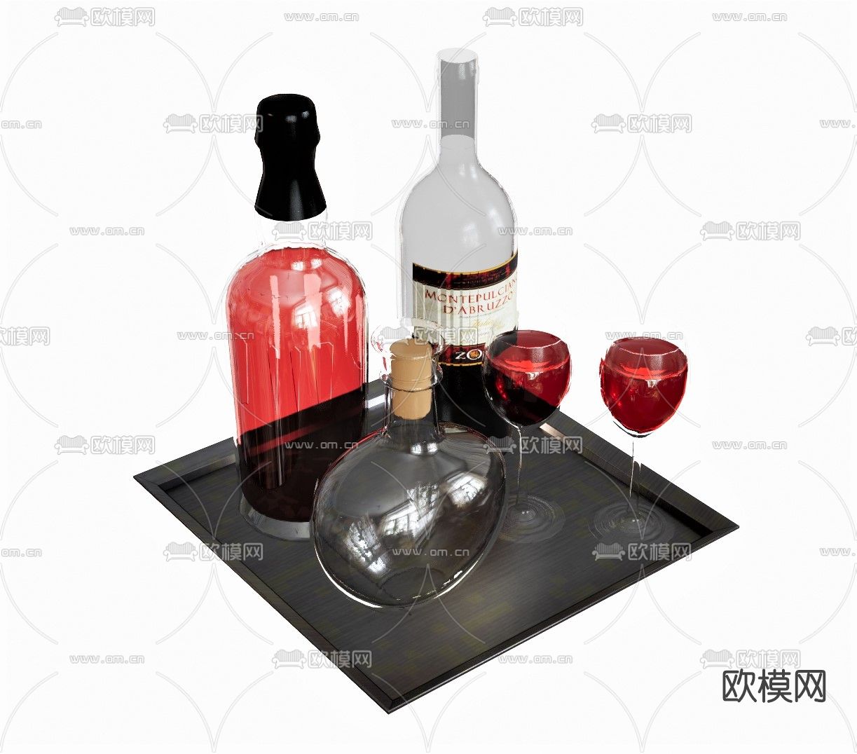 现代酒具酒杯酒瓶红酒su模型下载（渲染图1）