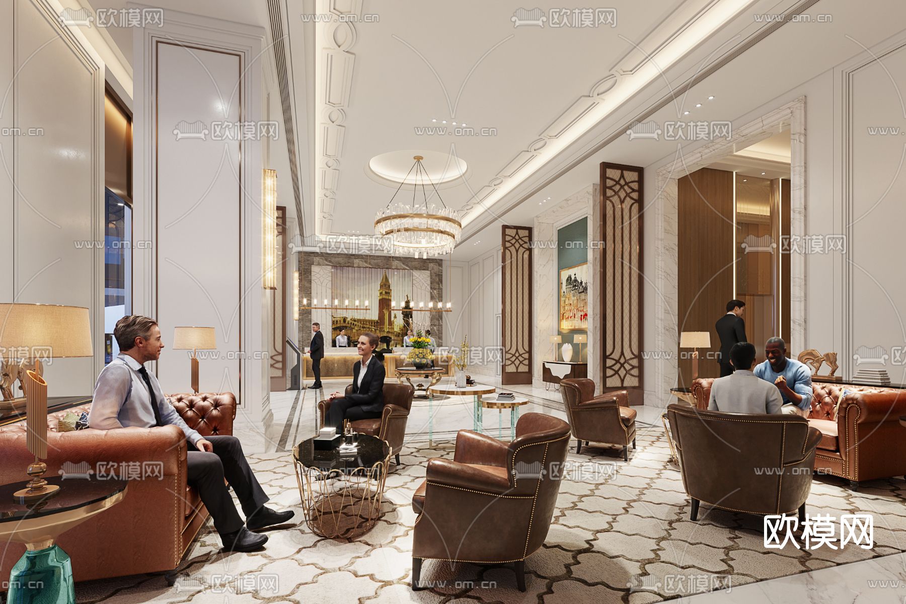 简欧轻奢酒店大堂3d模型