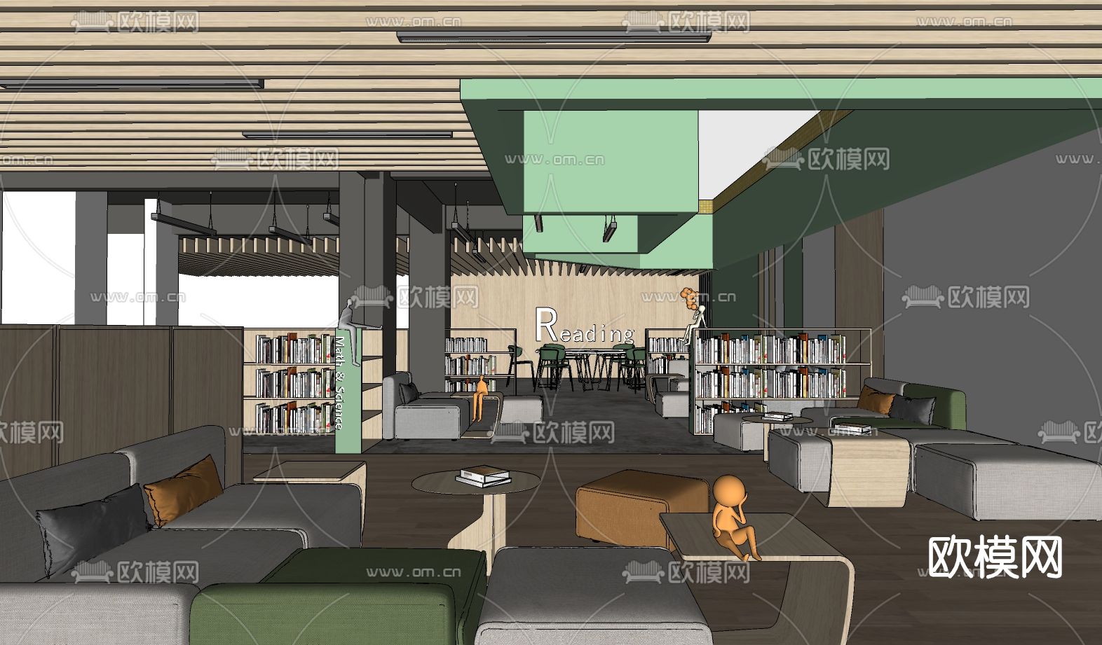 现代图书馆阅览室su模型下载（渲染图3）