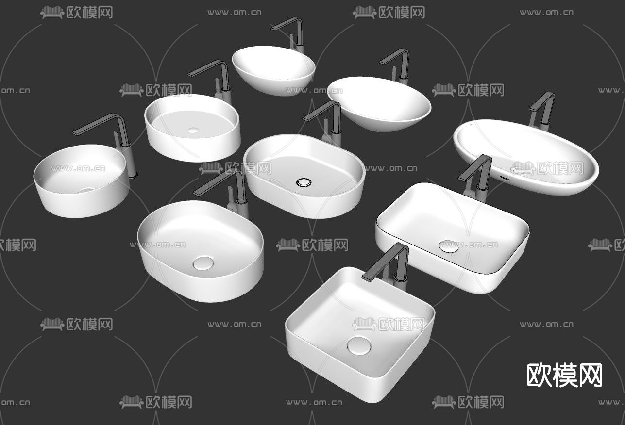 现代陶瓷洗脸盆su模型下载