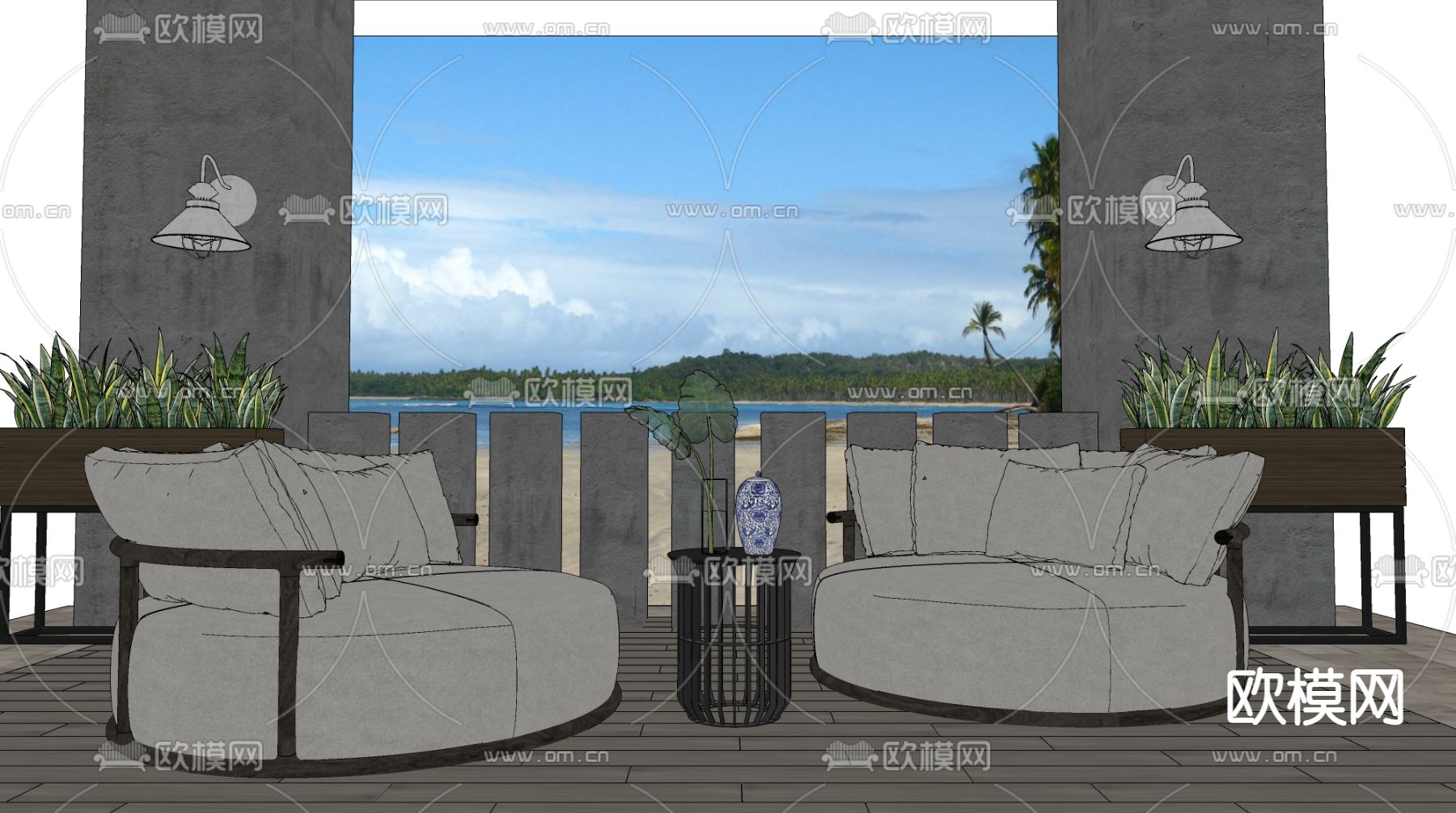 现代轻奢休闲沙发su模型下载（渲染图2）