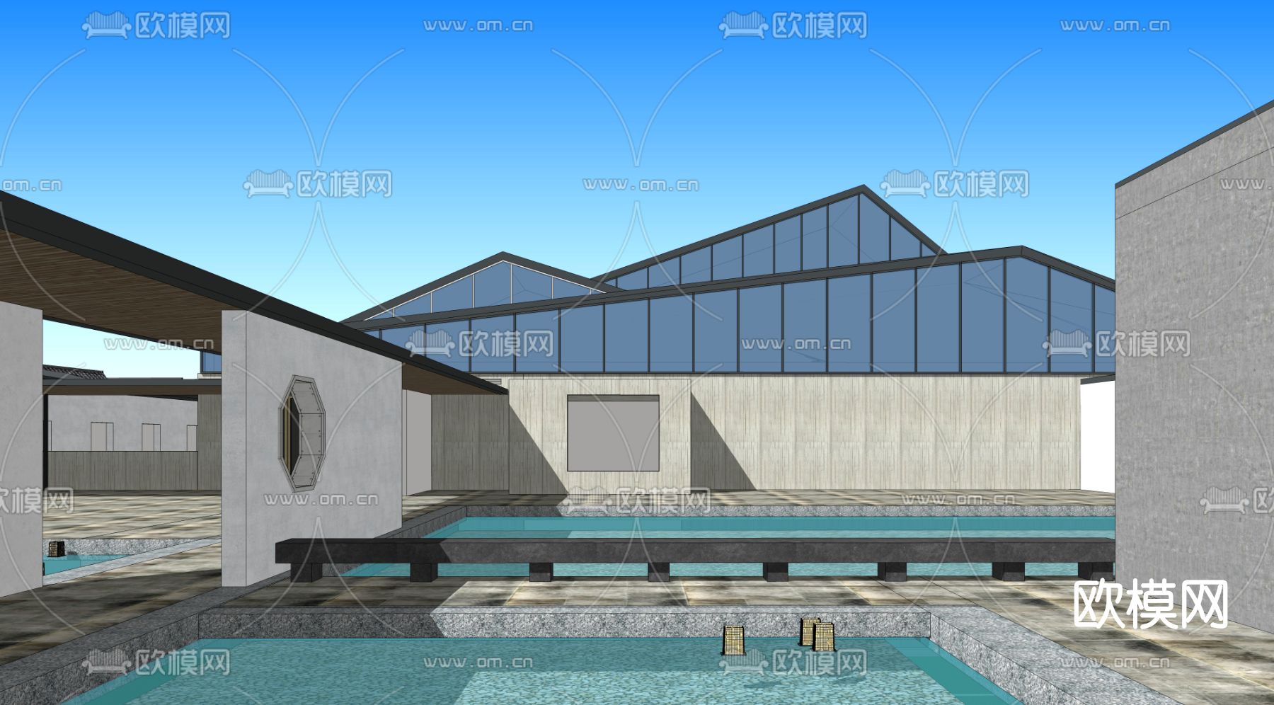 新中式纪念馆博物馆su模型下载（渲染图2）