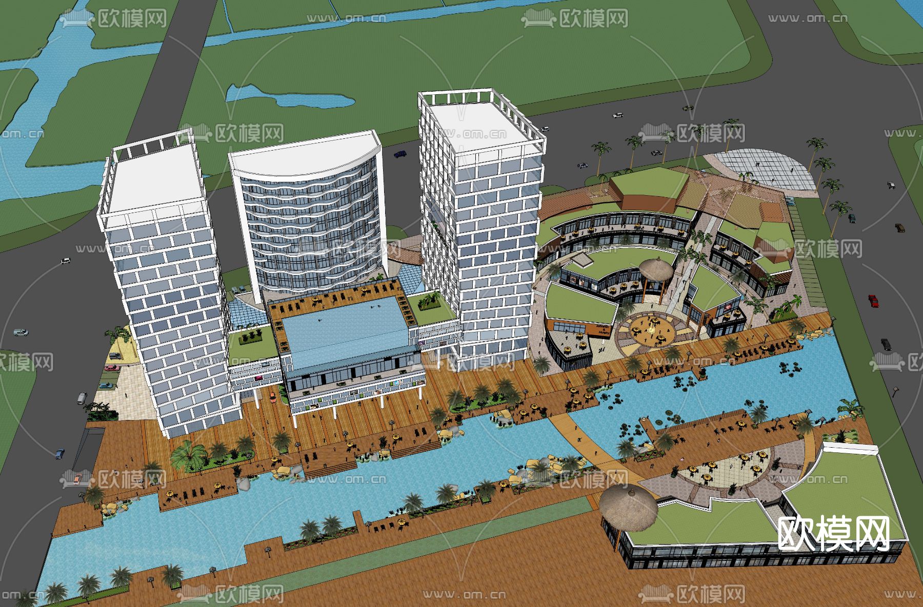 现代商业中心鸟瞰su模型下载（渲染图1）