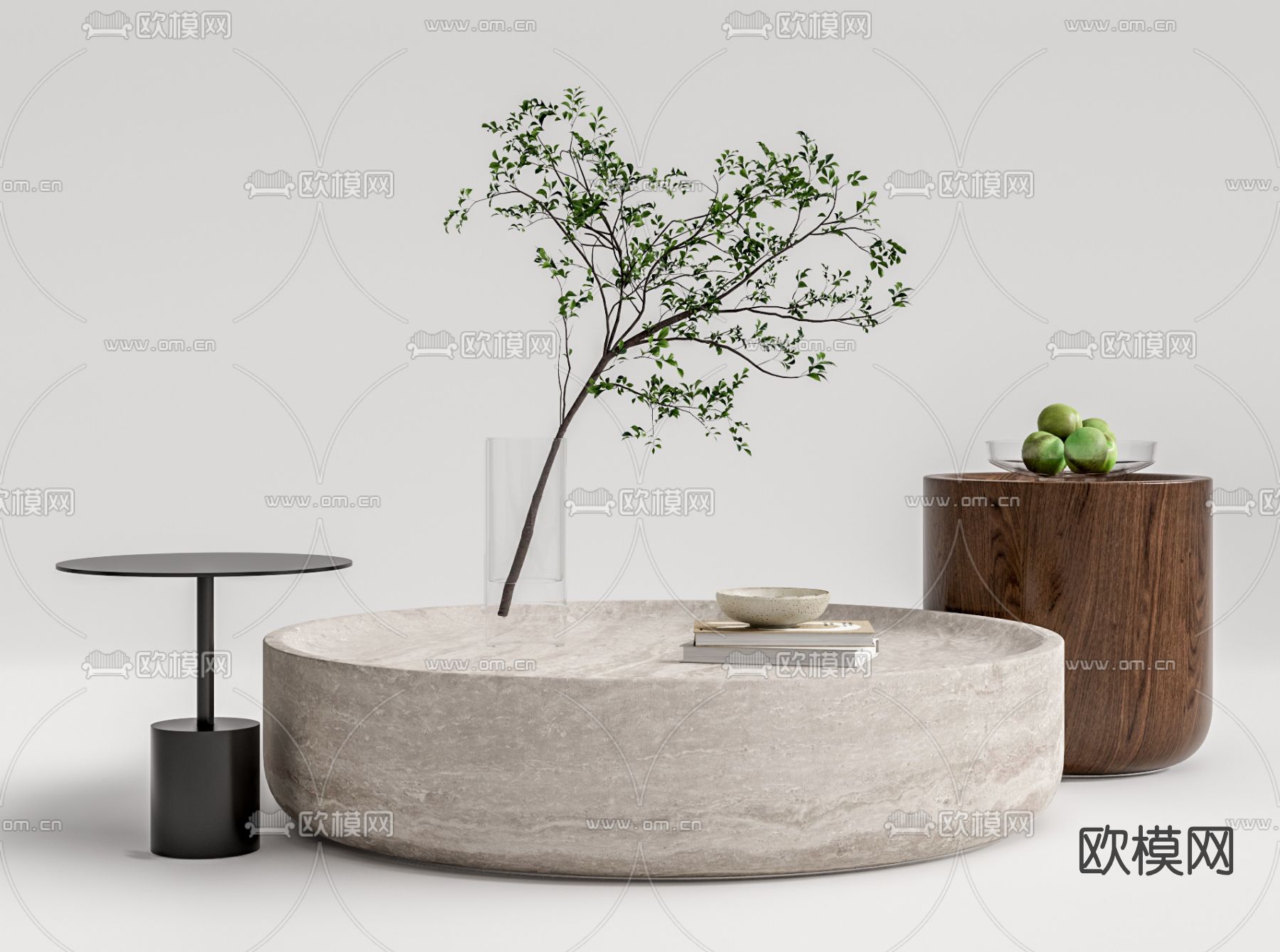 现代圆形茶几su模型下载（渲染图1）