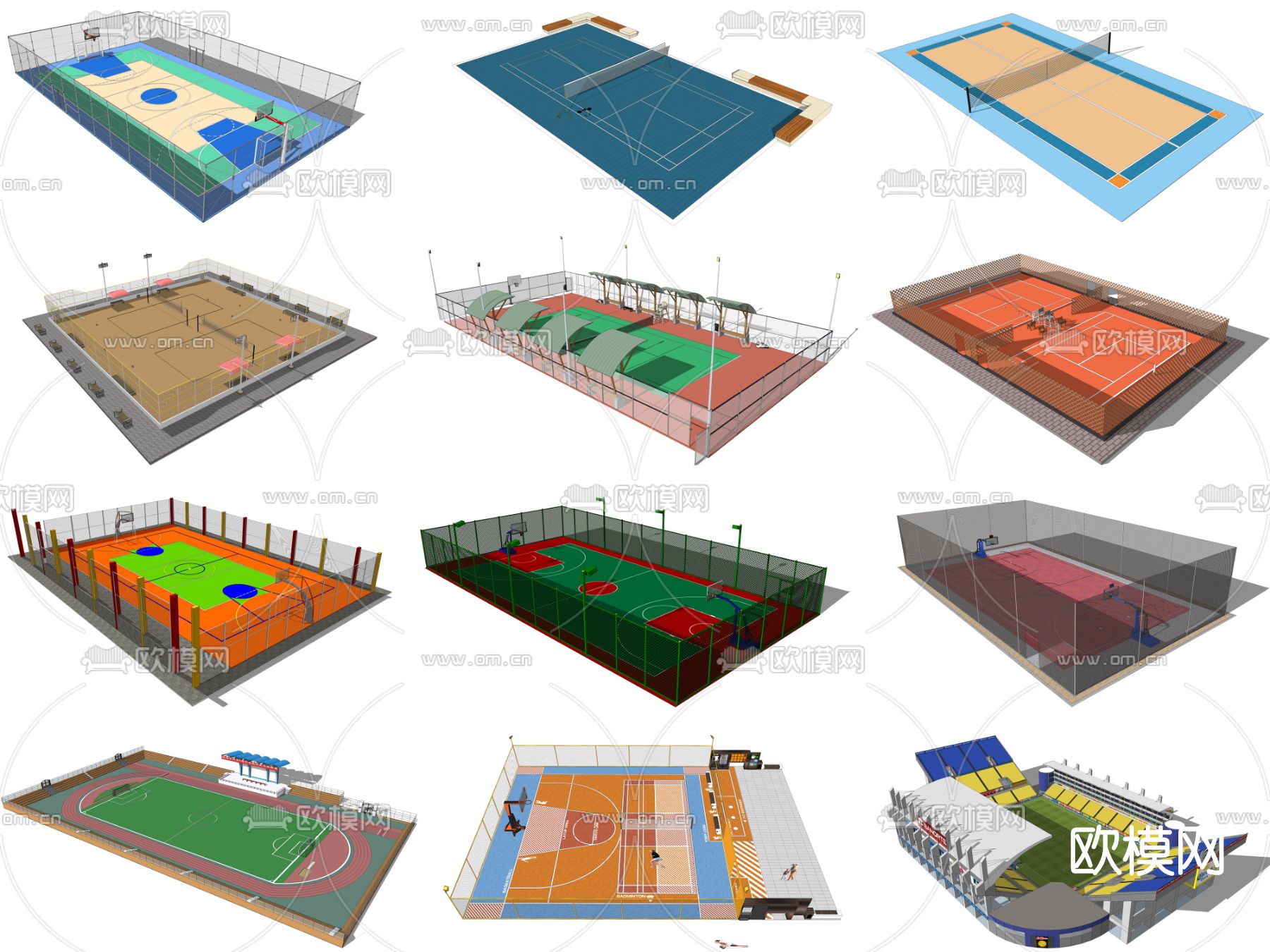 现代运动场篮球场网球场su模型下载（渲染图1）