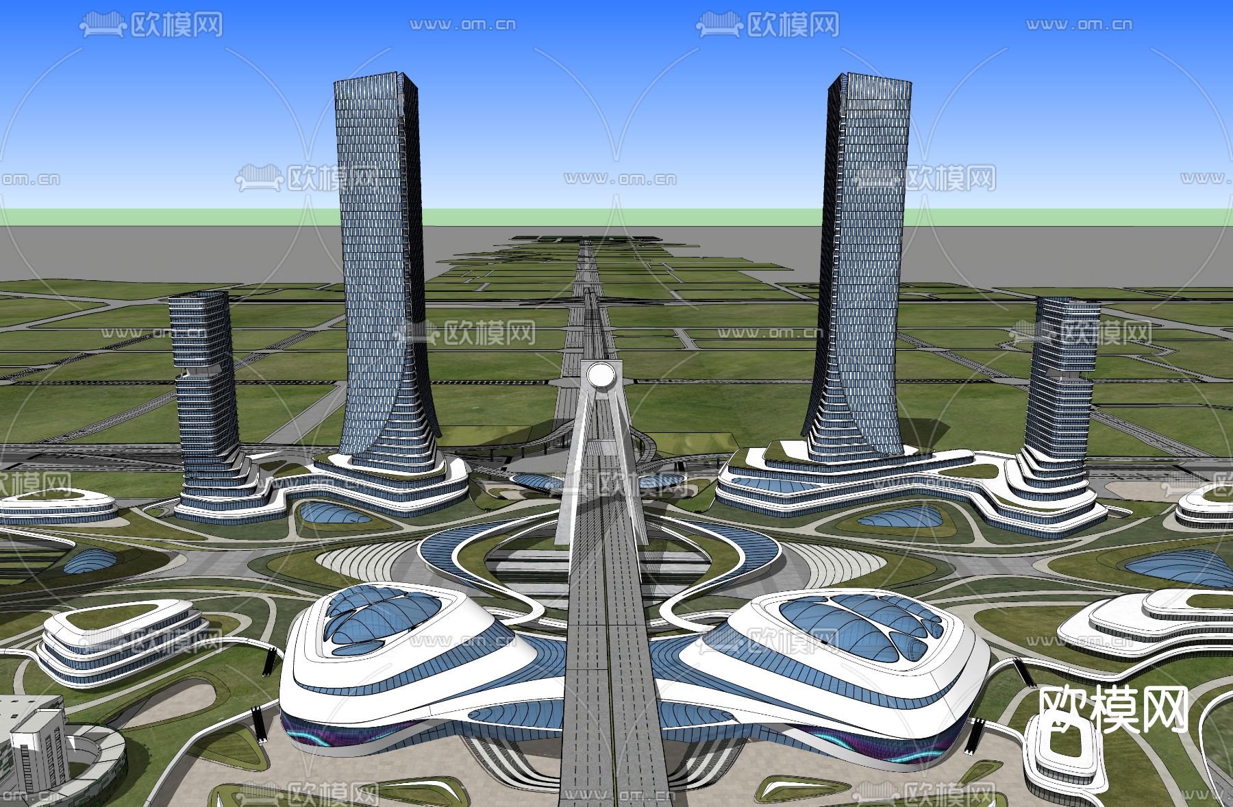 现代办公园区鸟瞰su模型下载（渲染图2）