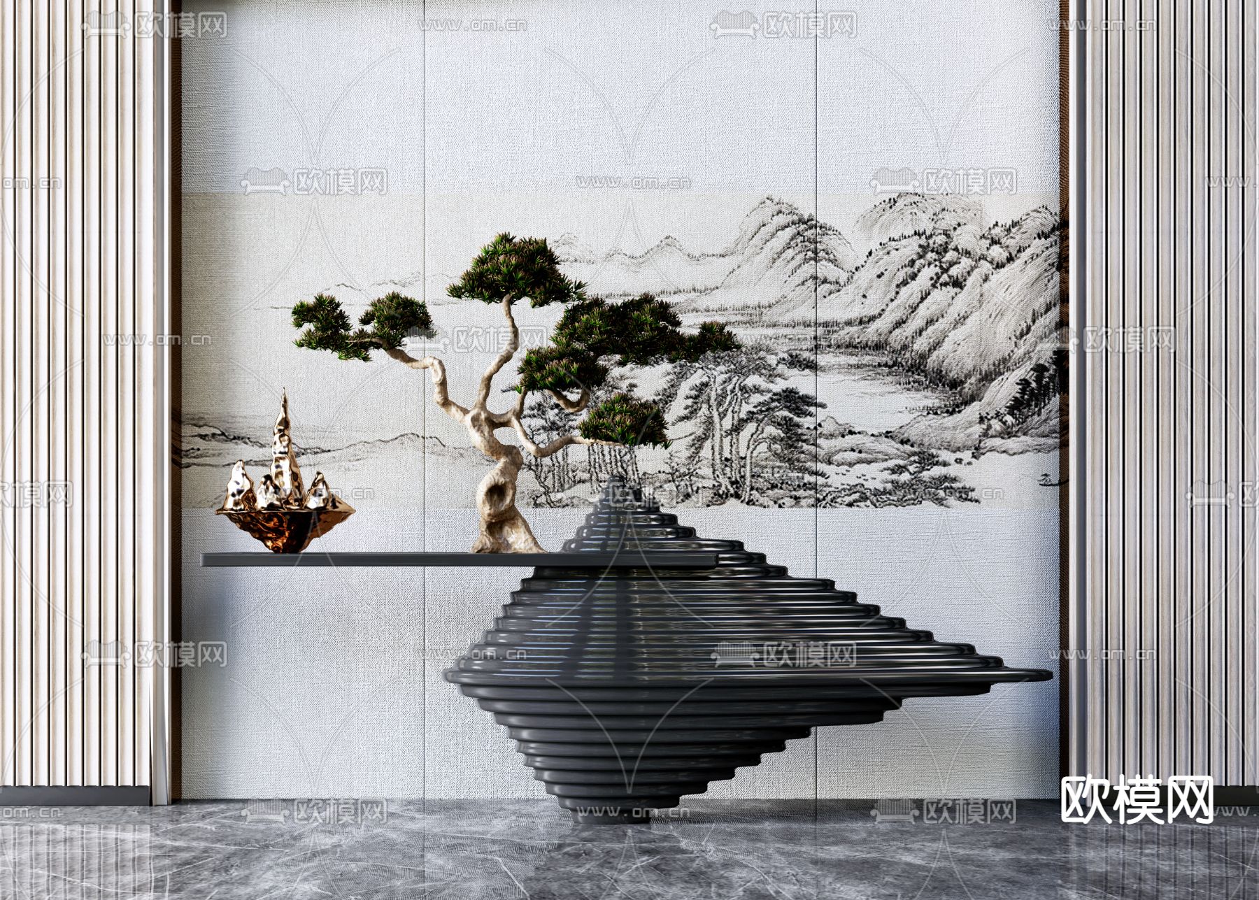 新中式端景台3d模型