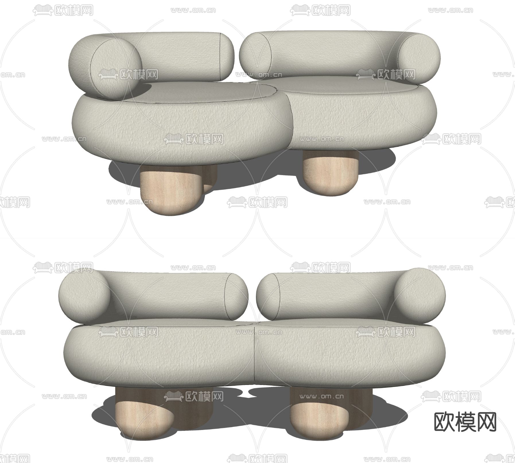现代布艺休闲沙发su模型下载（渲染图2）