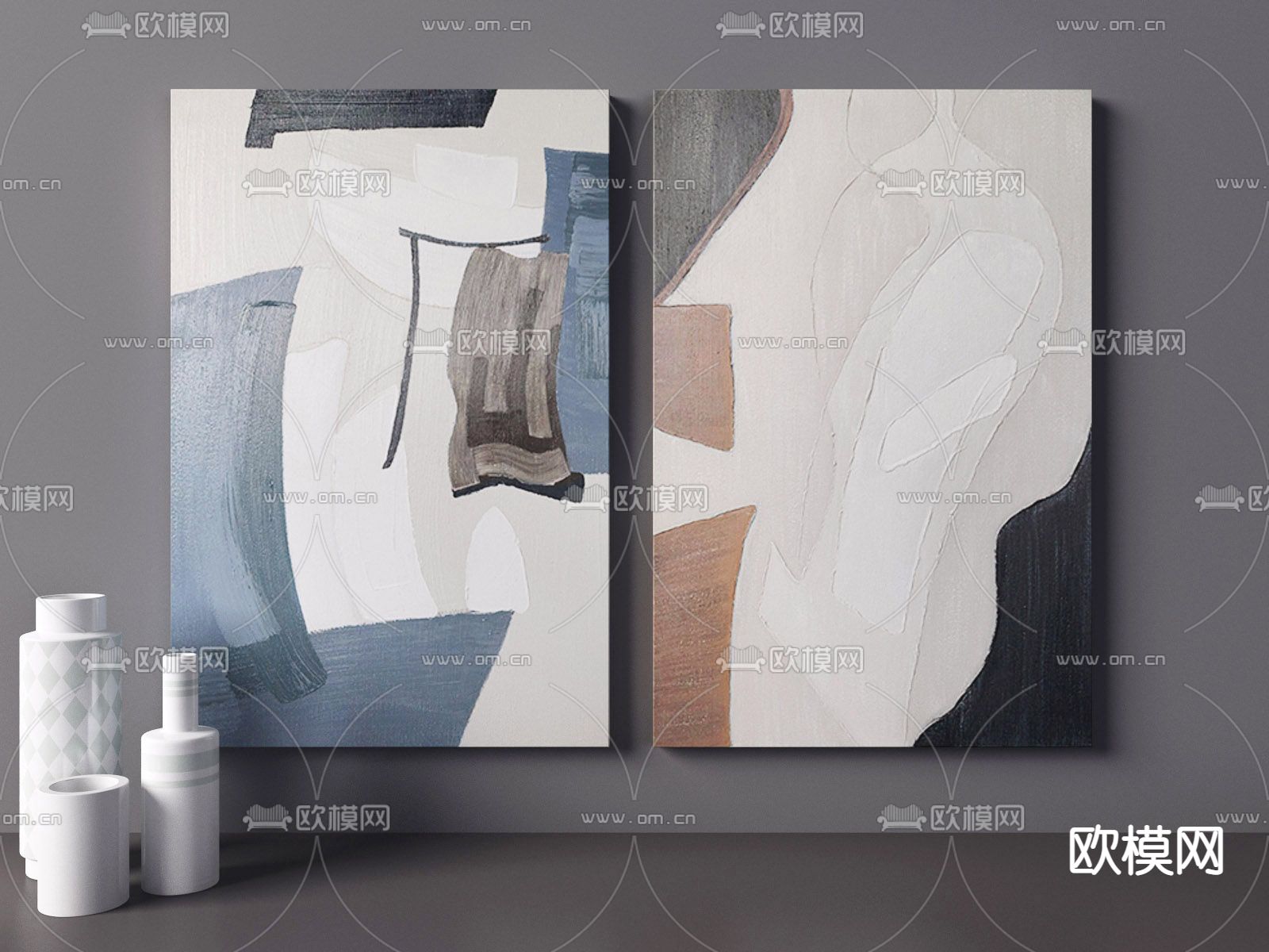 侘寂抽象装饰画3d模型下载