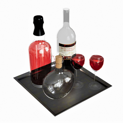  现代酒具酒杯酒瓶红酒su模型 
