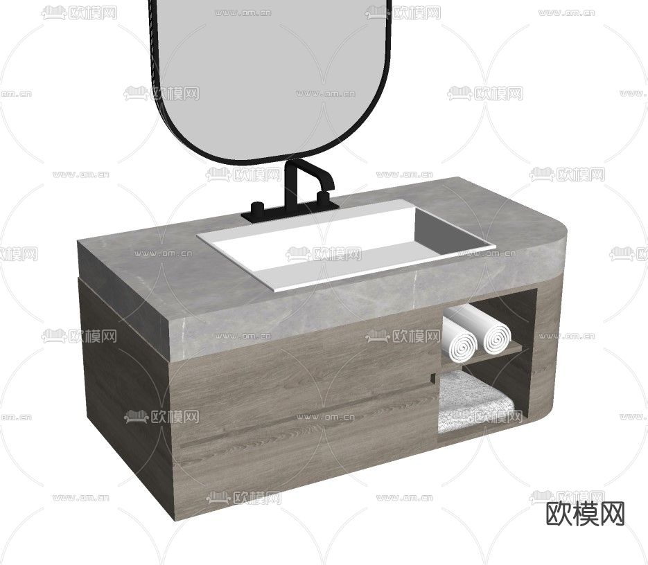 现代浴室柜洗手台su模型下载（渲染图2）