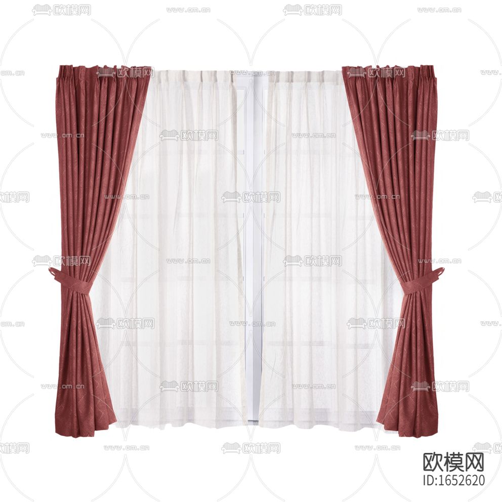 现代轻奢红色布艺遮光窗帘下载
