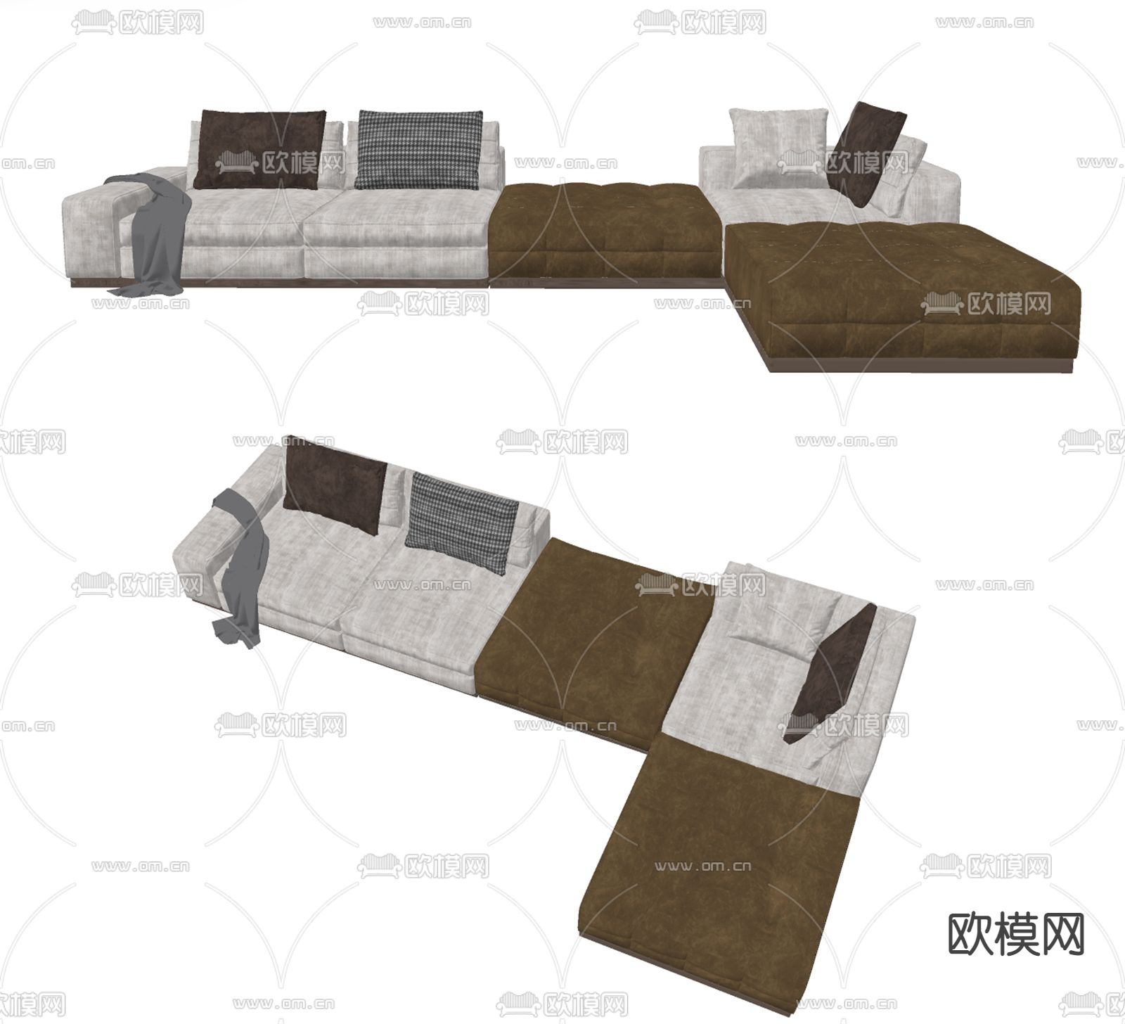 现代布艺转角沙发su模型下载（渲染图2）