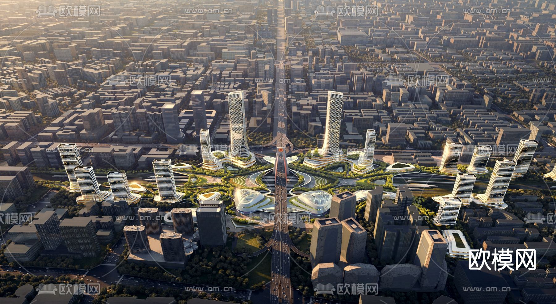 现代办公园区鸟瞰su模型下载（渲染图1）