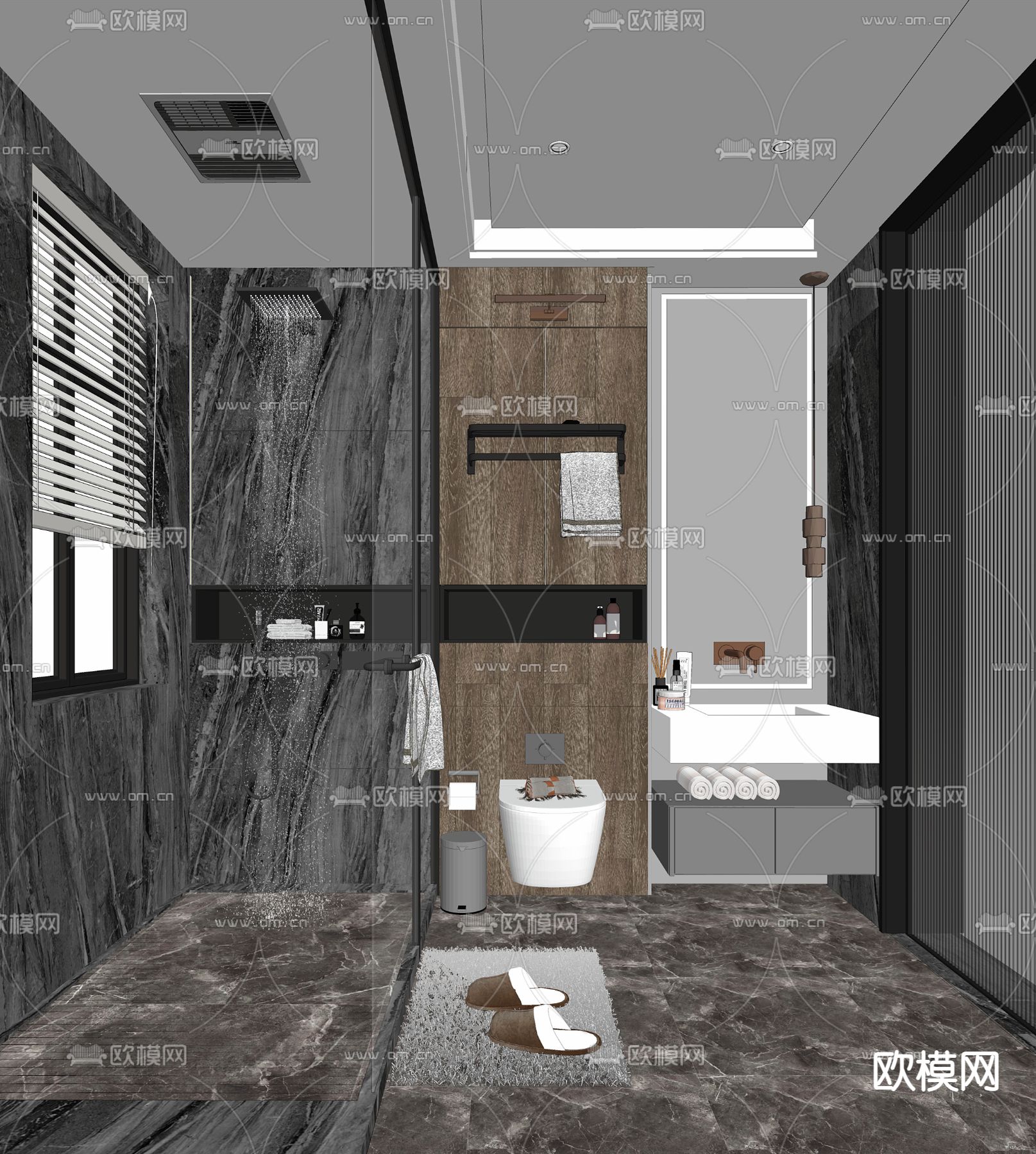 现代卫生间浴室su模型下载（渲染图2）