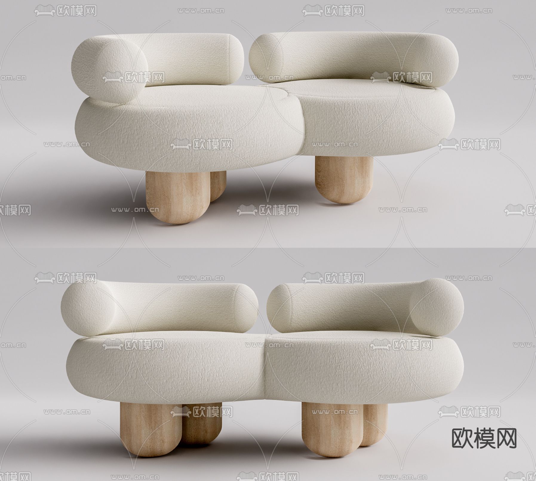现代布艺休闲沙发su模型下载（渲染图1）