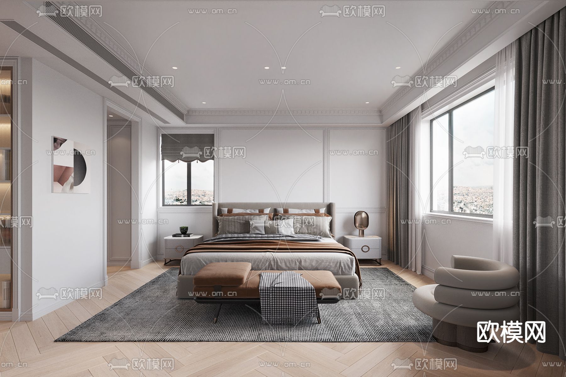 现代卧室麻将室3d模型下载（渲染图1）