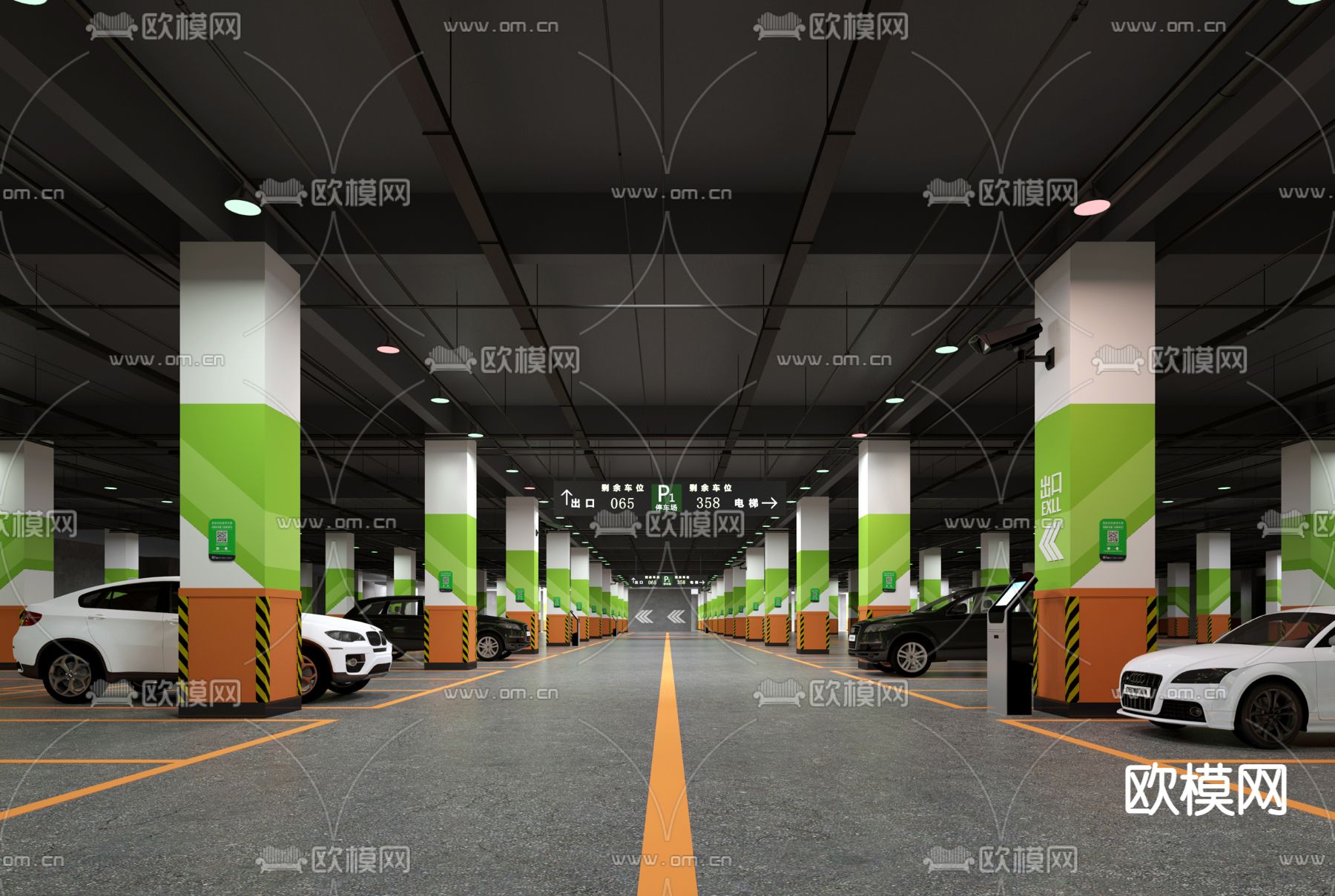现代地下停车场3d模型下载