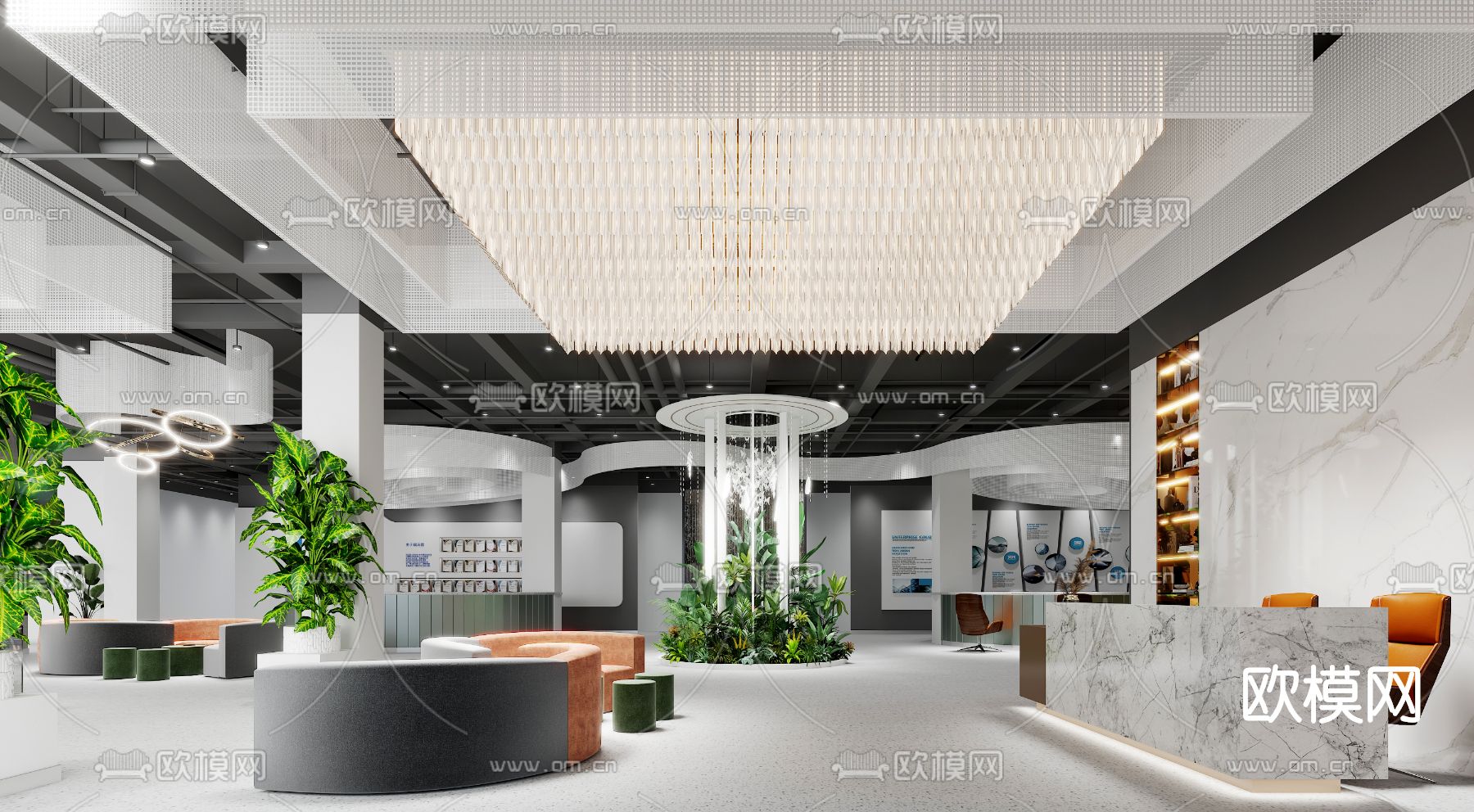 现代办公大堂前台3d模型下载（渲染图1）