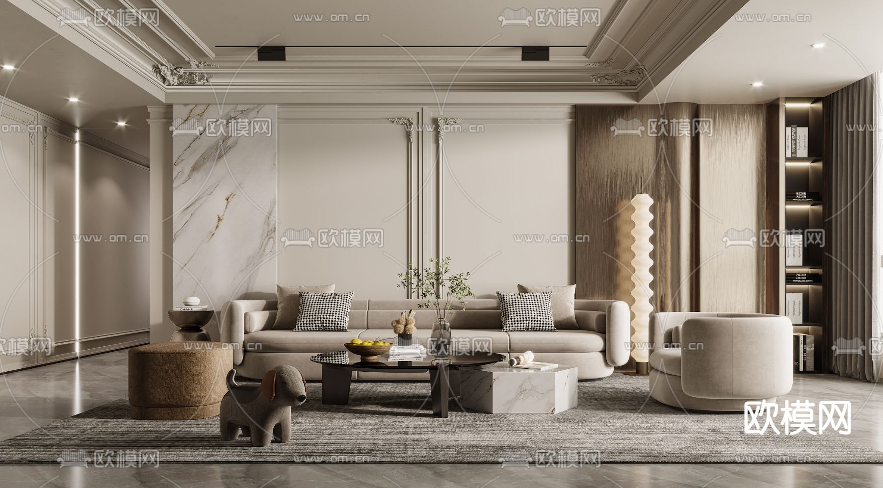 法式布艺沙发组合3d模型