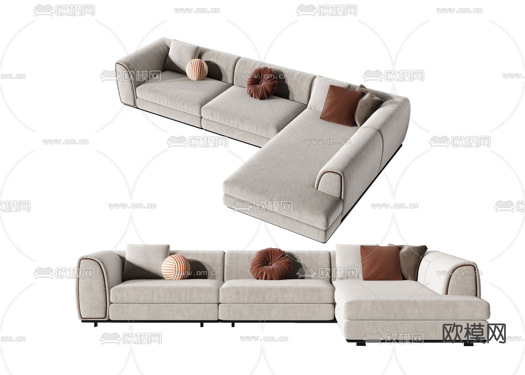 现代布艺转角多人沙发3d模型下载