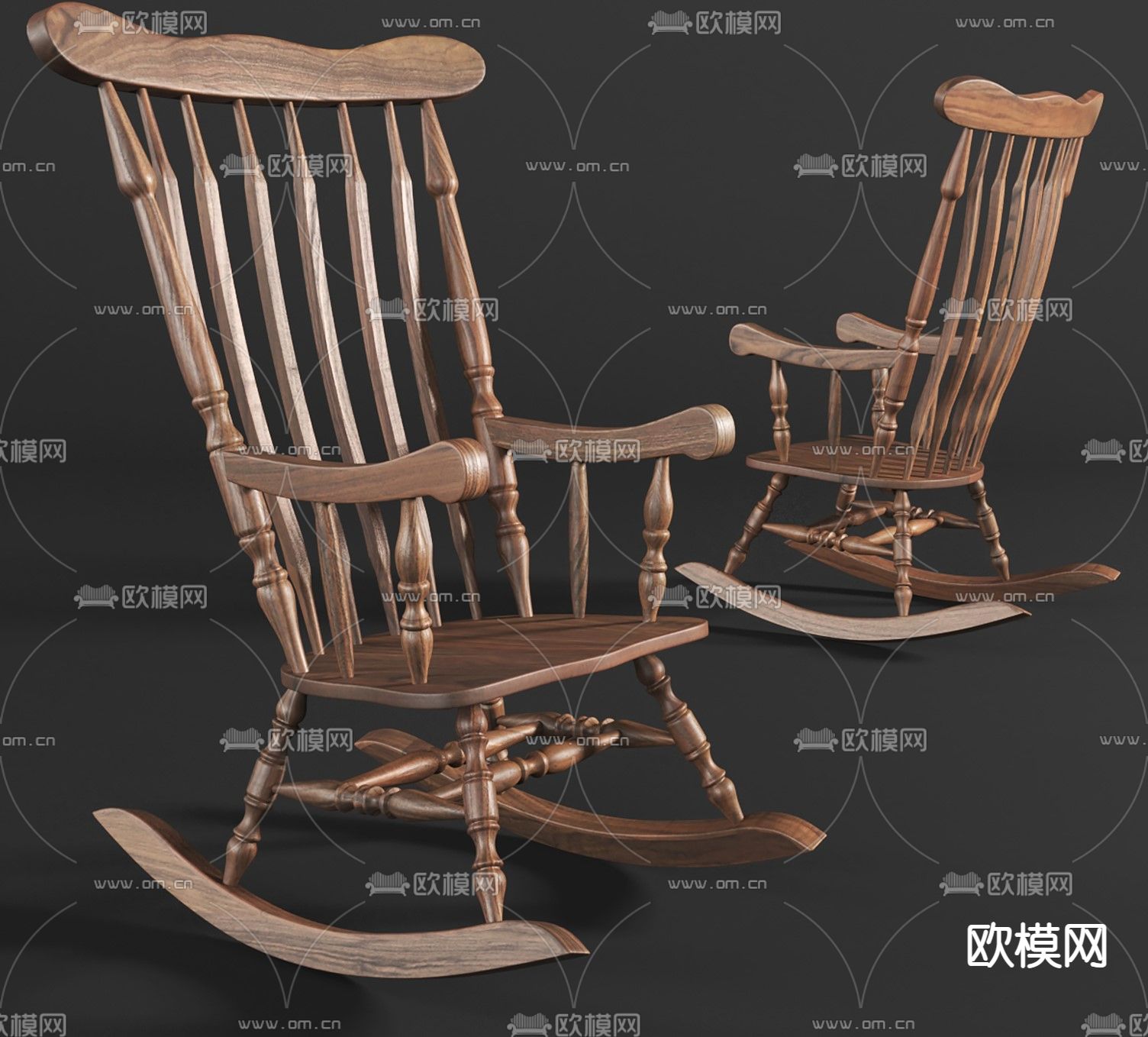 美式实木摇椅3d模型下载（渲染图1）