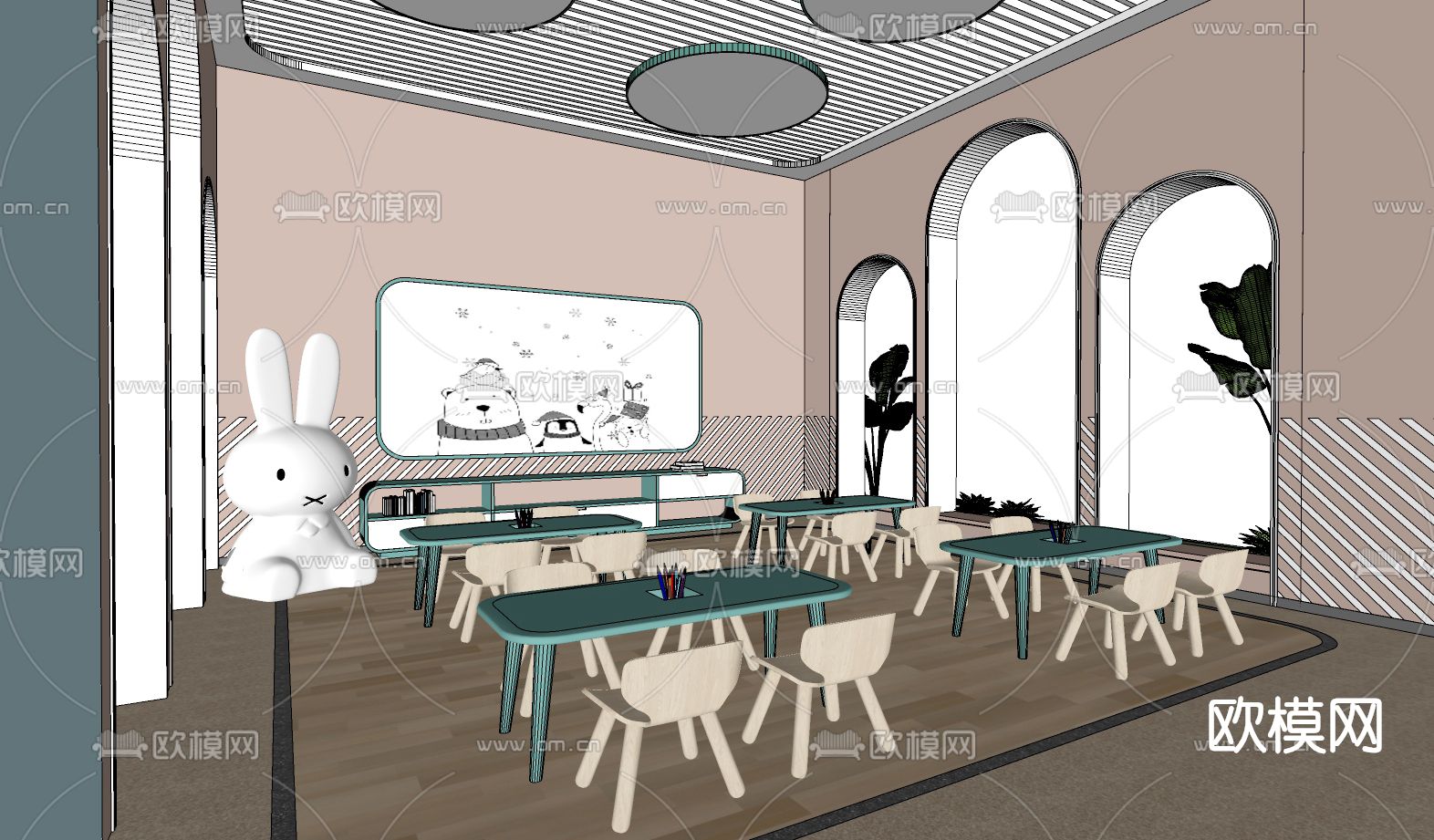 现代幼儿园教室su模型下载（渲染图2）