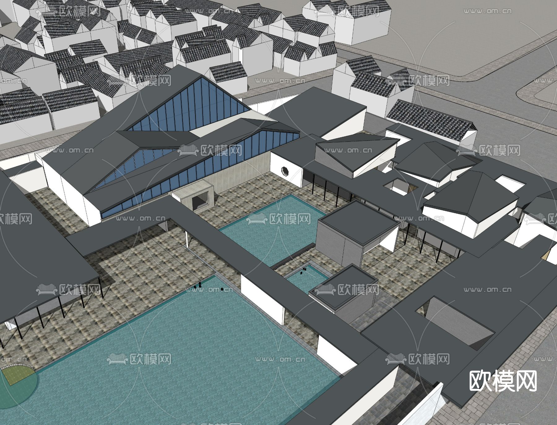 新中式纪念馆博物馆su模型下载（渲染图3）
