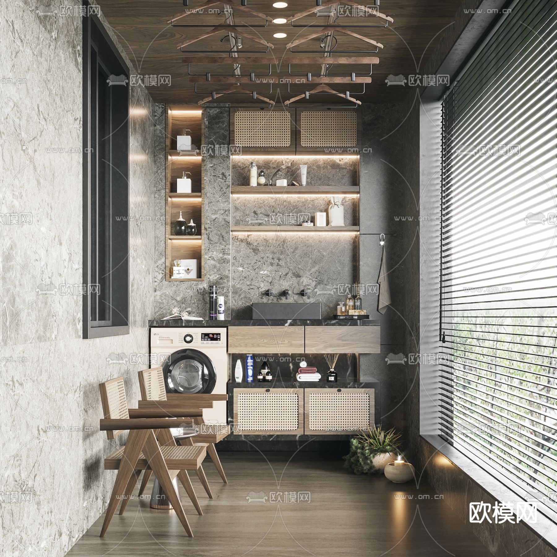 侘寂阳台洗衣房3d模型下载