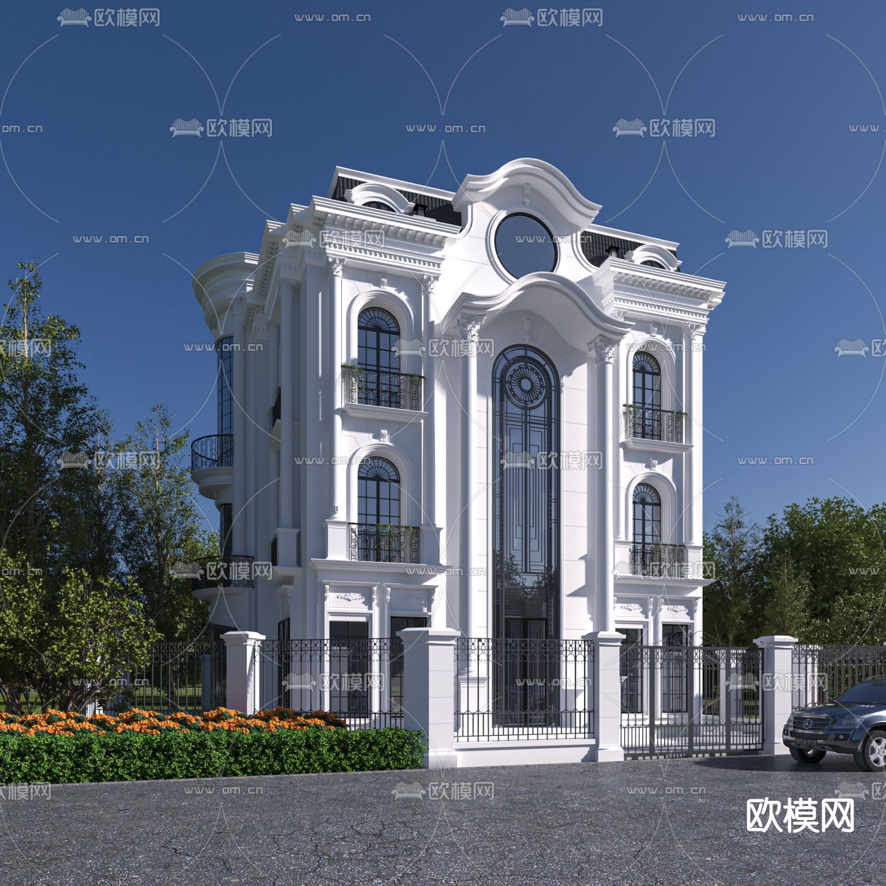 简欧独栋别墅外观3d模型