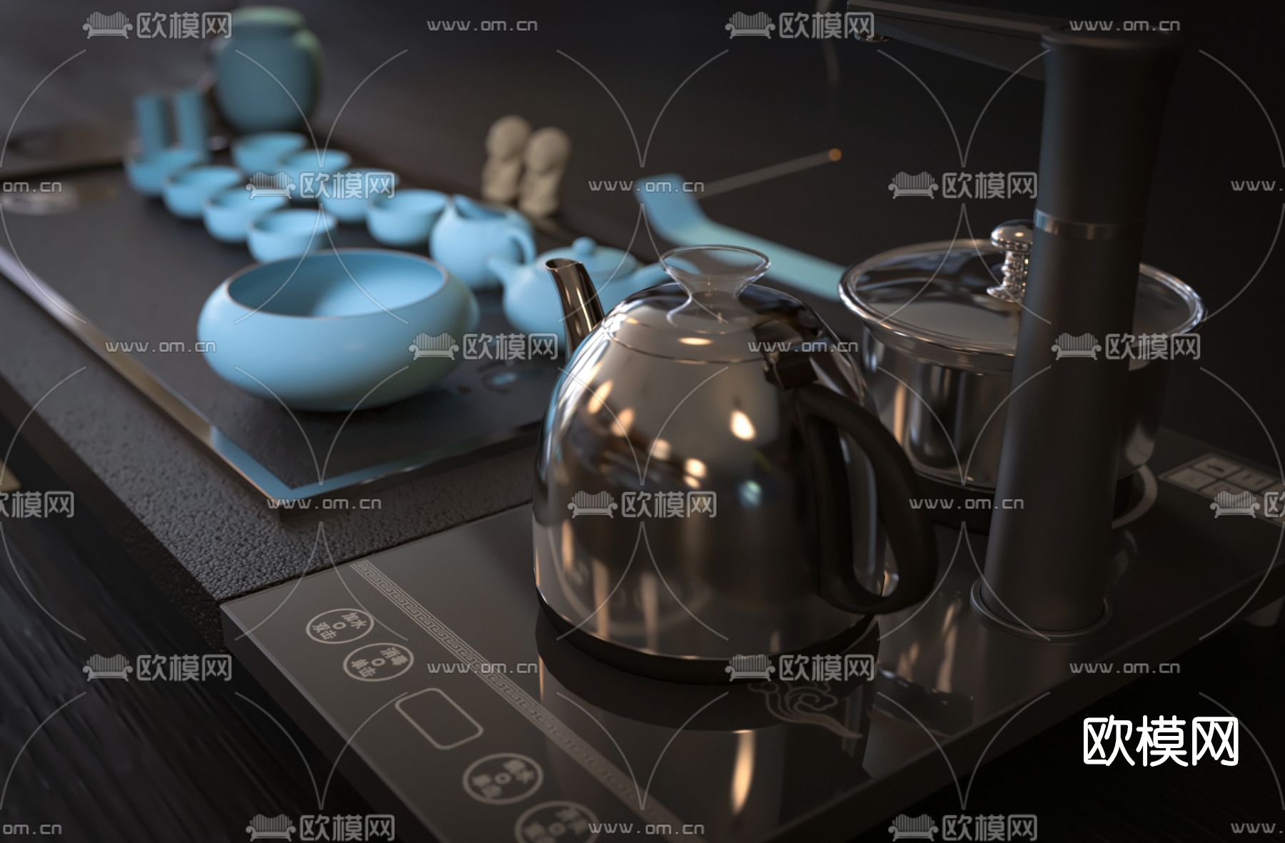 新中式茶具茶盘3d模型下载（渲染图2）