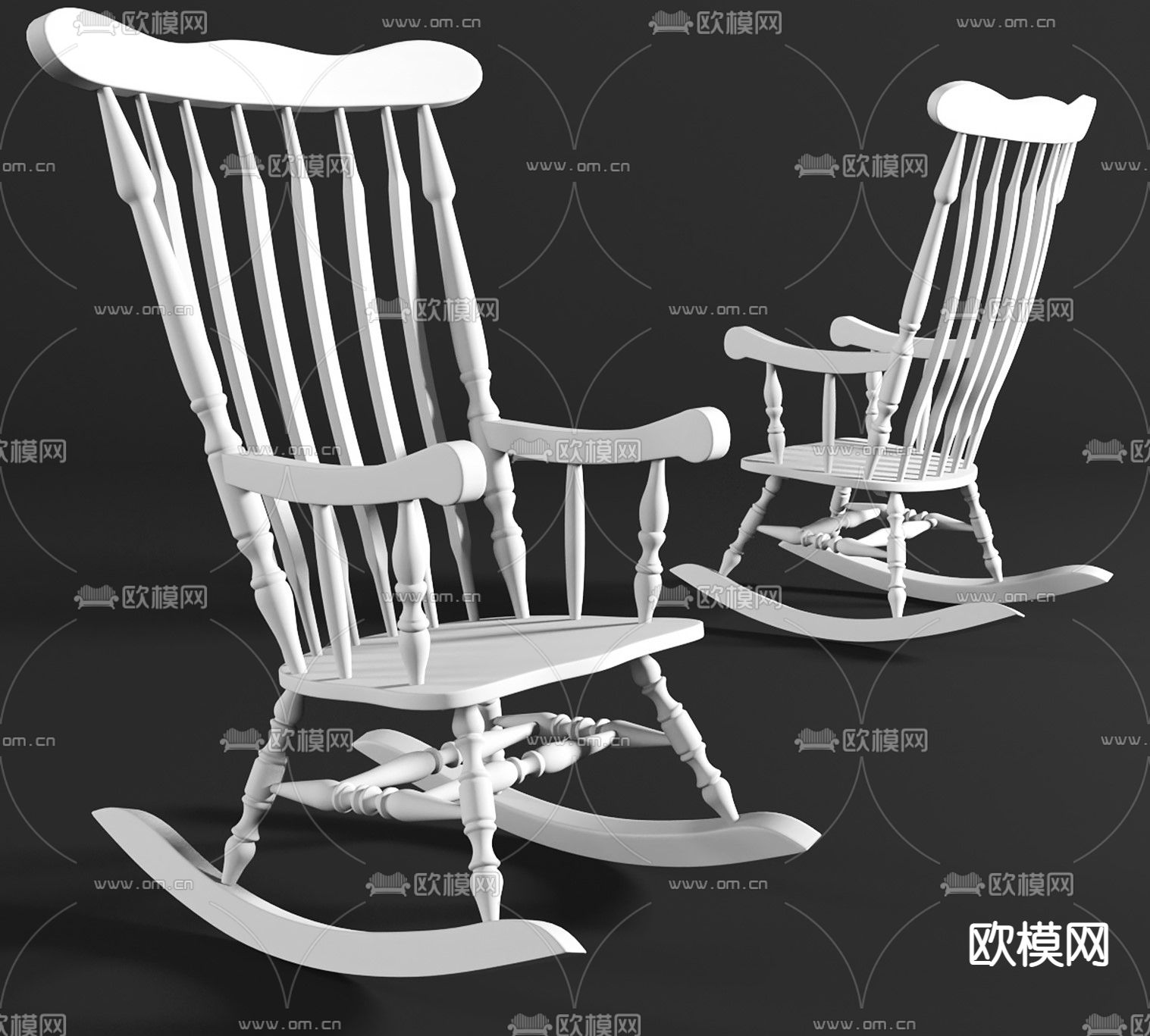 美式实木摇椅3d模型下载（渲染图2）