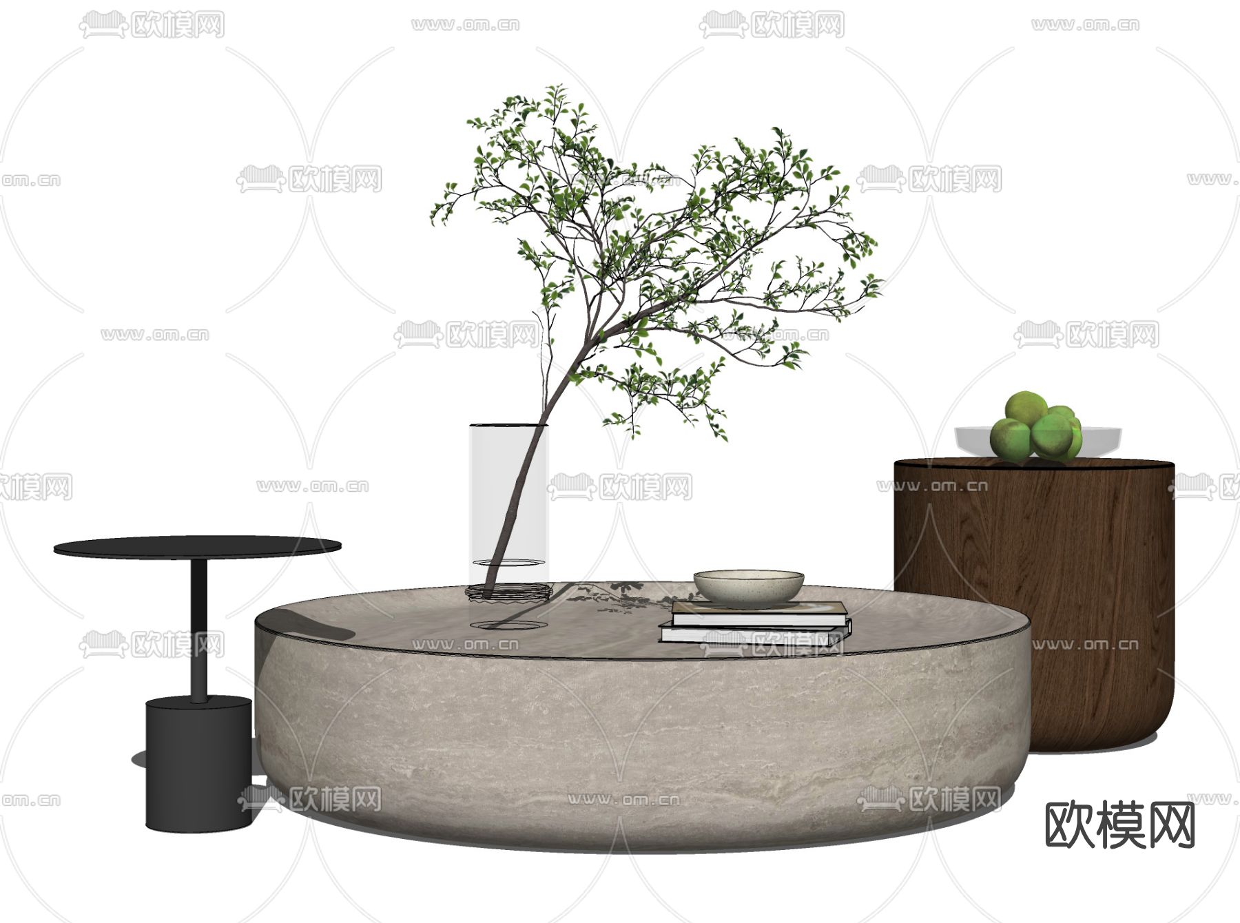 现代圆形茶几su模型下载（渲染图2）