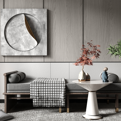  新中式轻奢沙发凳su模型 