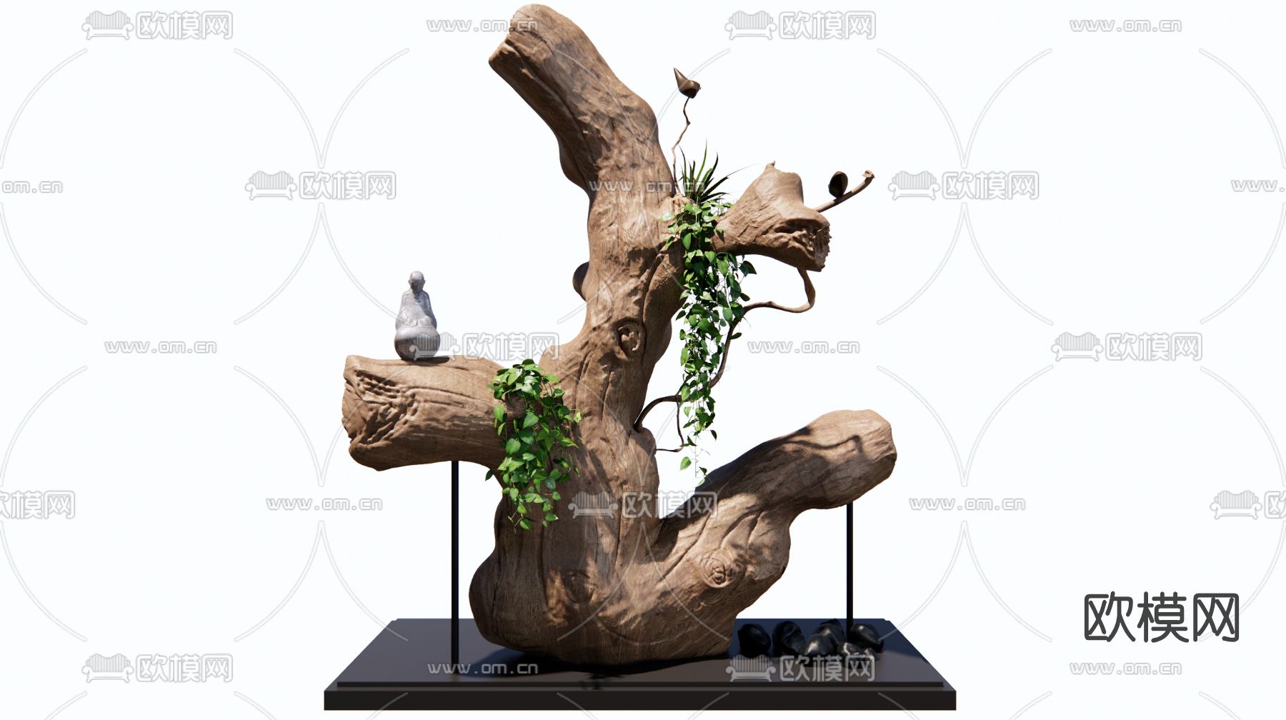 新中式禅意雕塑su模型下载（渲染图1）