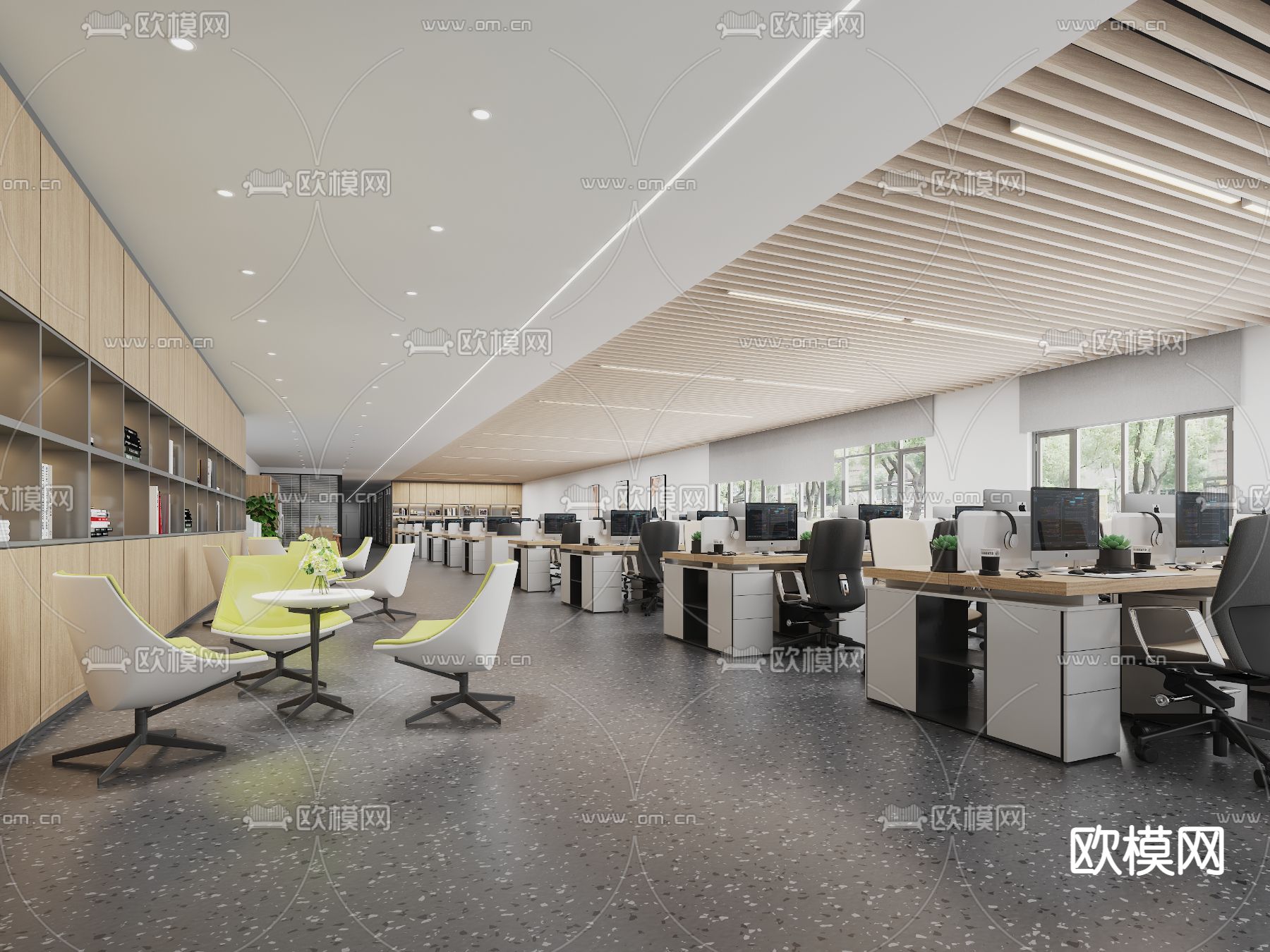 现代敞开式办公区3d模型